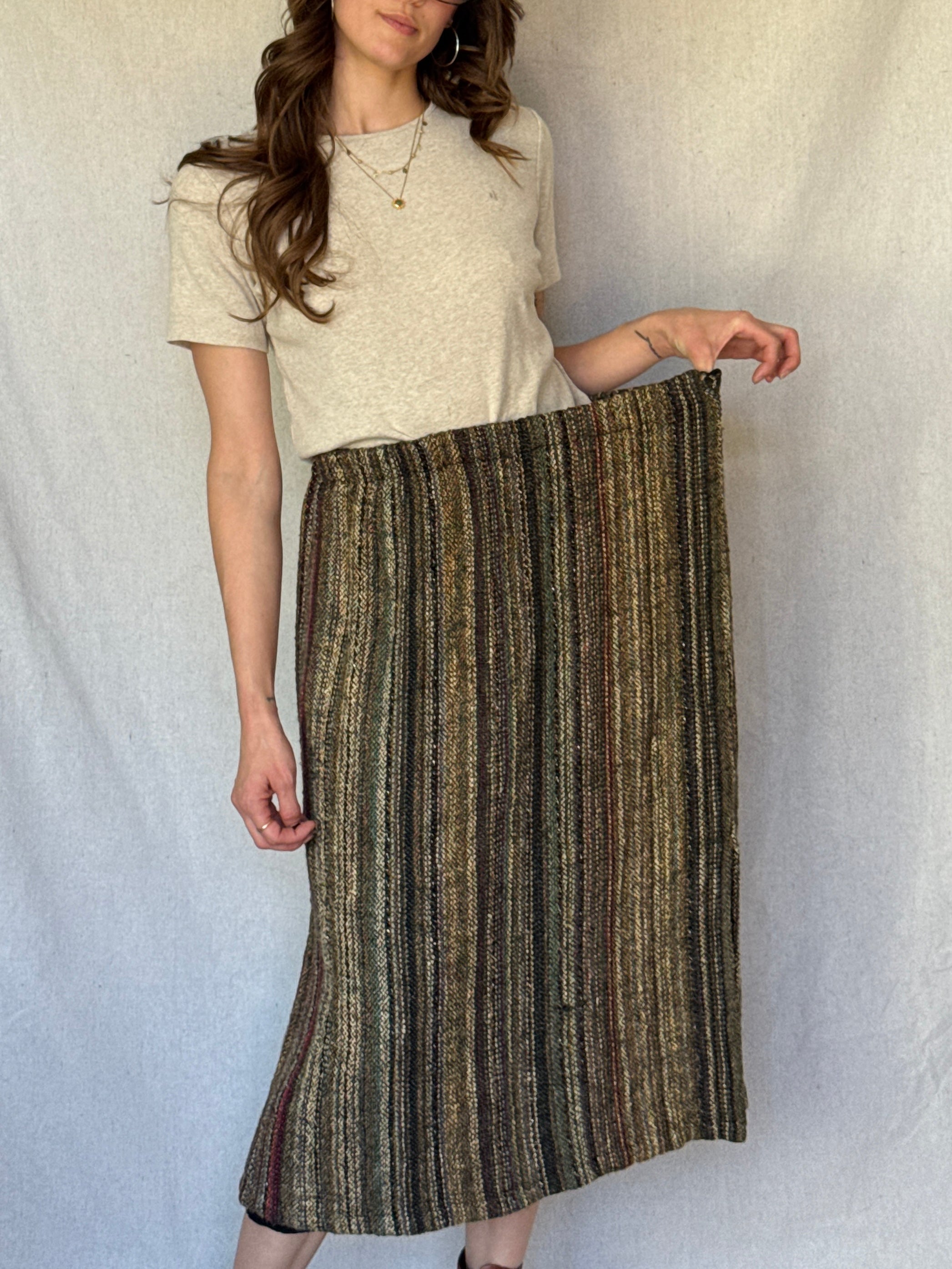 Vintage Dark Tweed Midi Skirt