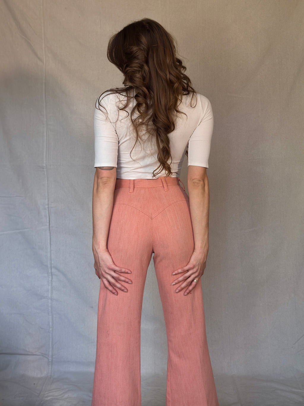 70s Peachy Bareback Bell Bottoms