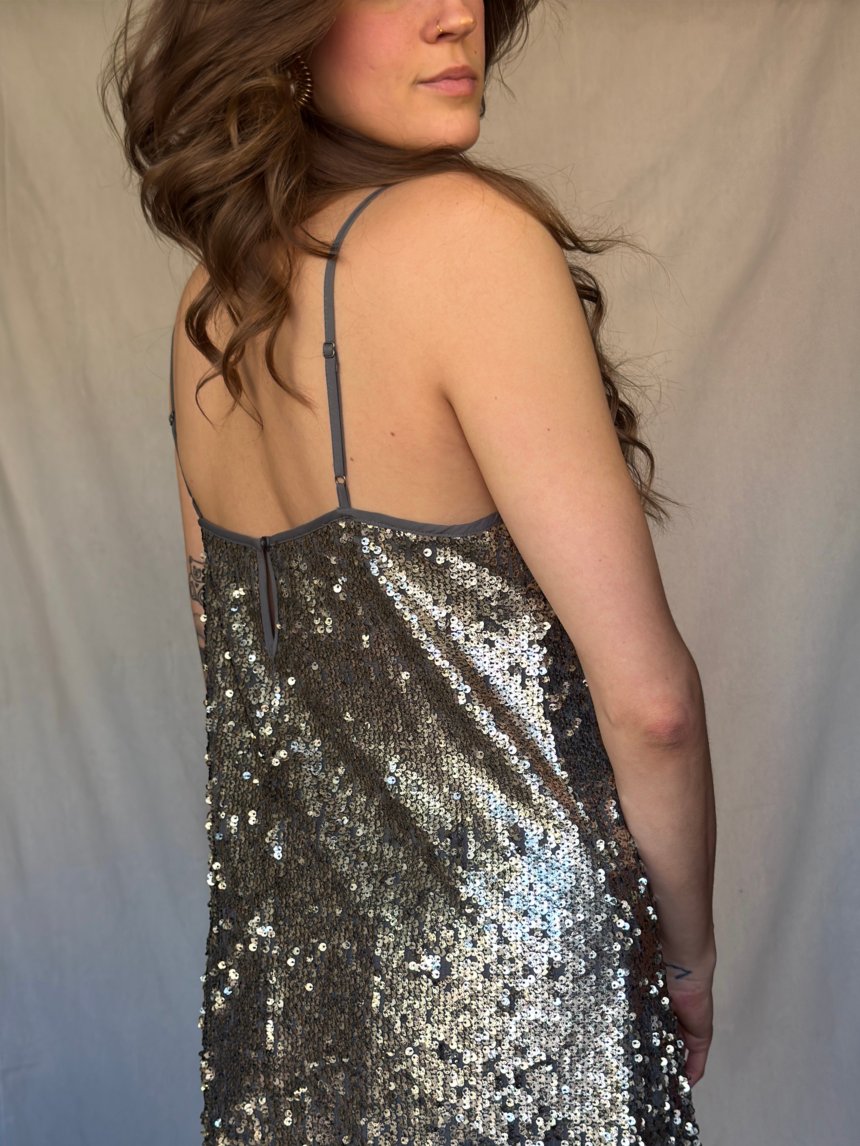 Y2K Strappy Gun Metal Grey Party Dress