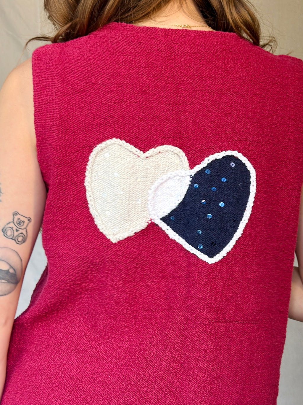 Y2K Red Cotton Knit Heart Sweater Vest