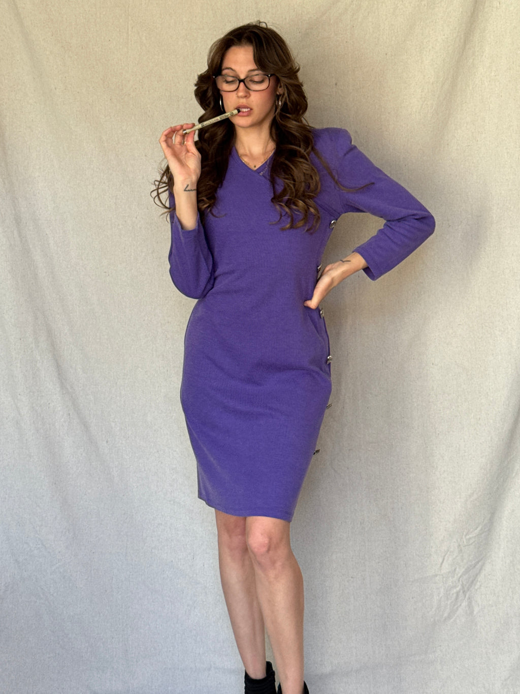 80s Purple Bodycon Heart Breaker Dress