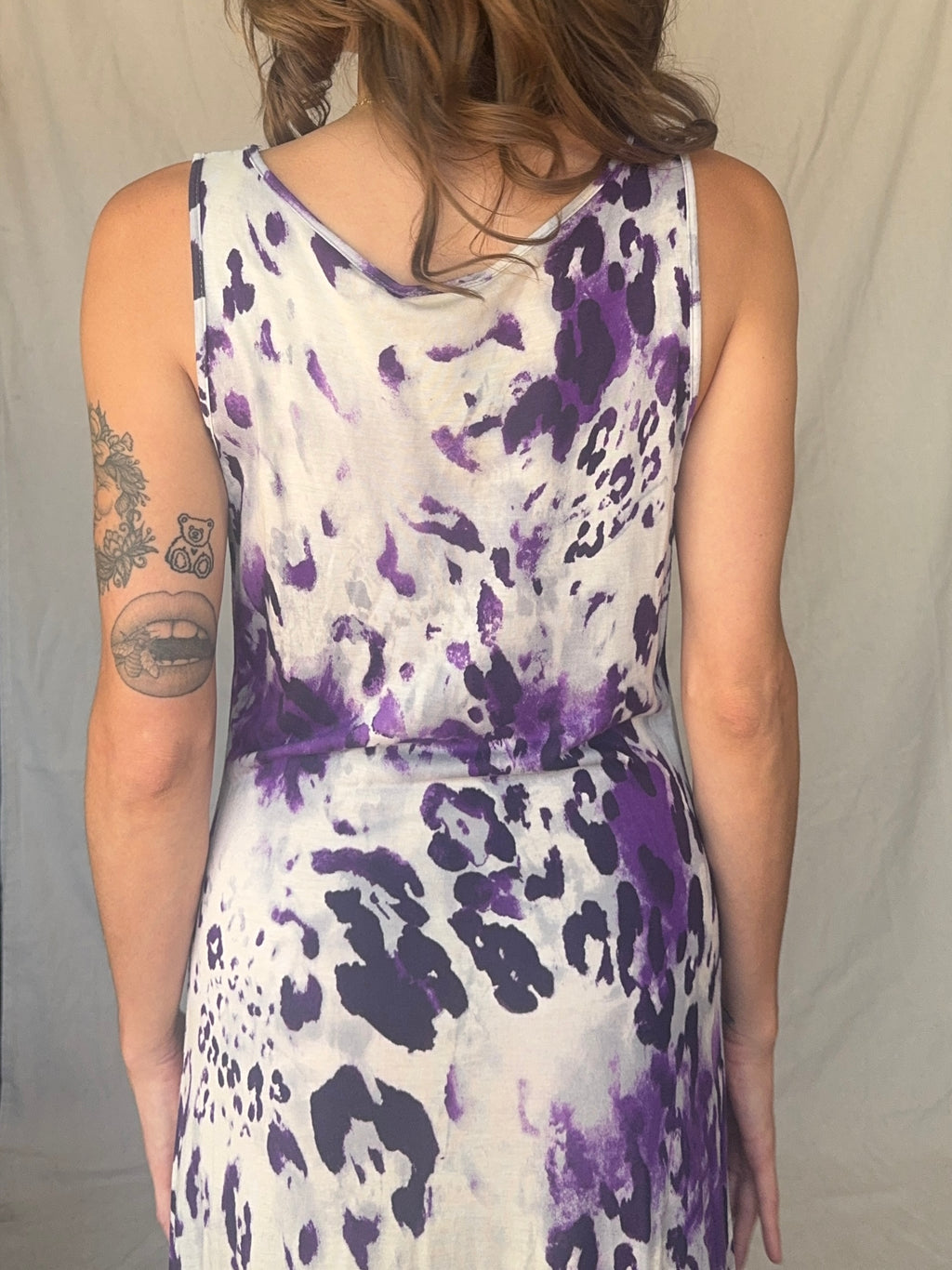 90s Purple Leopard Print Maxi Slip Dress