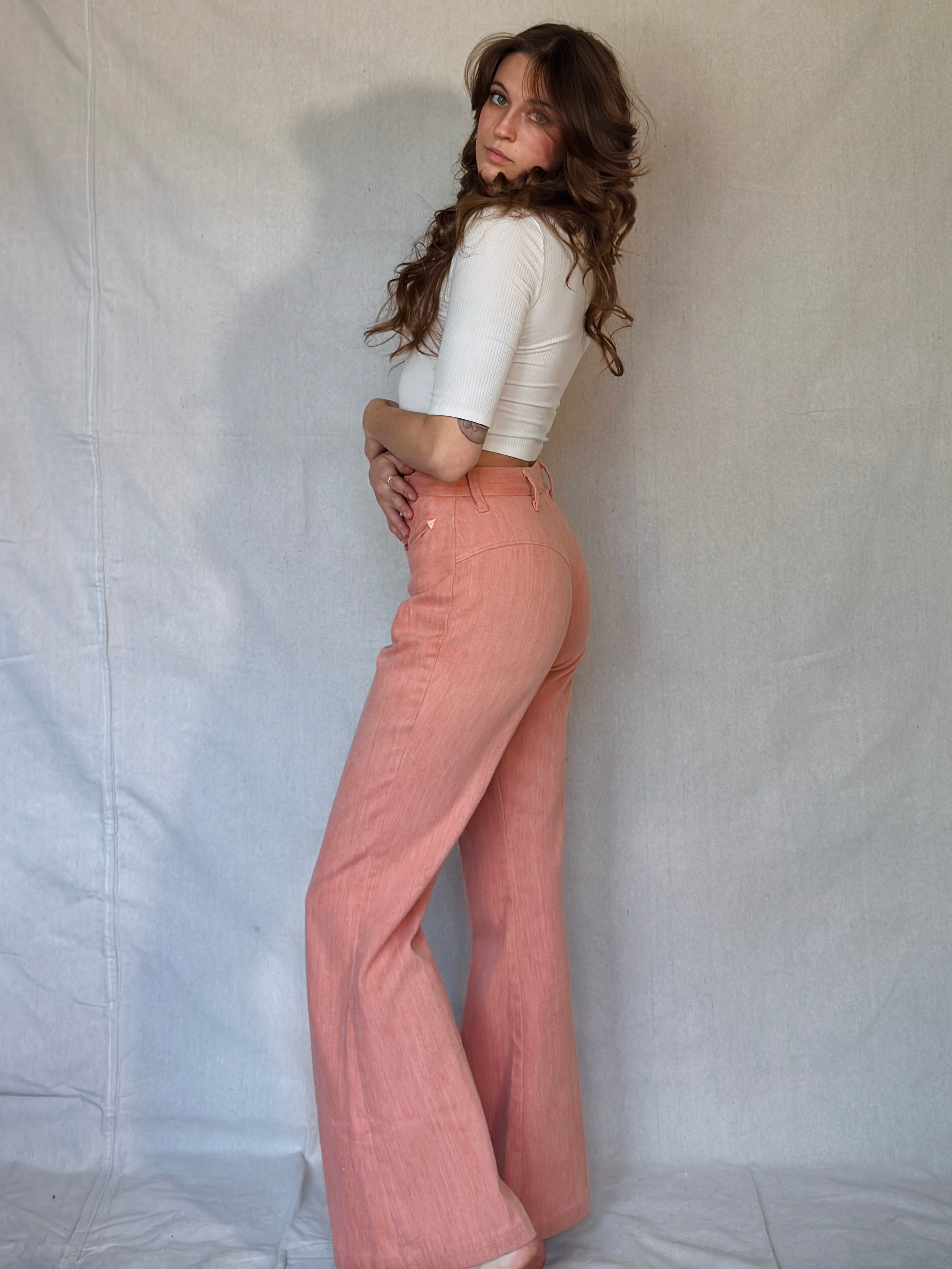 70s Peachy Bareback Bell Bottoms