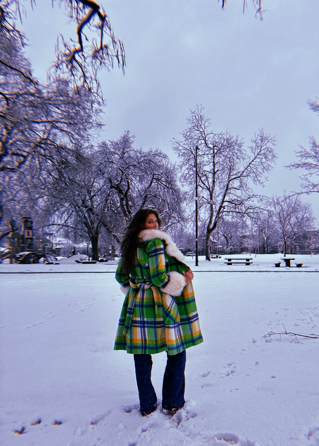 60s Union Made Green Plaid Wool Belted Coat