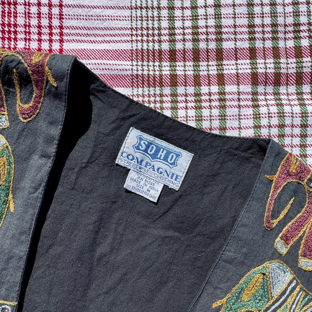 70s Indian Cotton Elephant Embroidered Vest