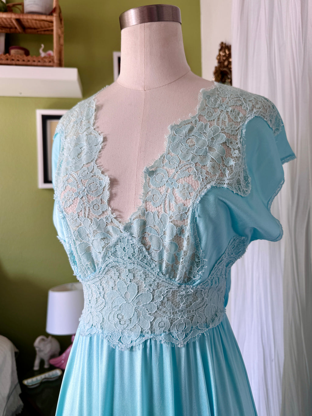 70s Turquoise Blue Nylon Neglige & Peignoir Set