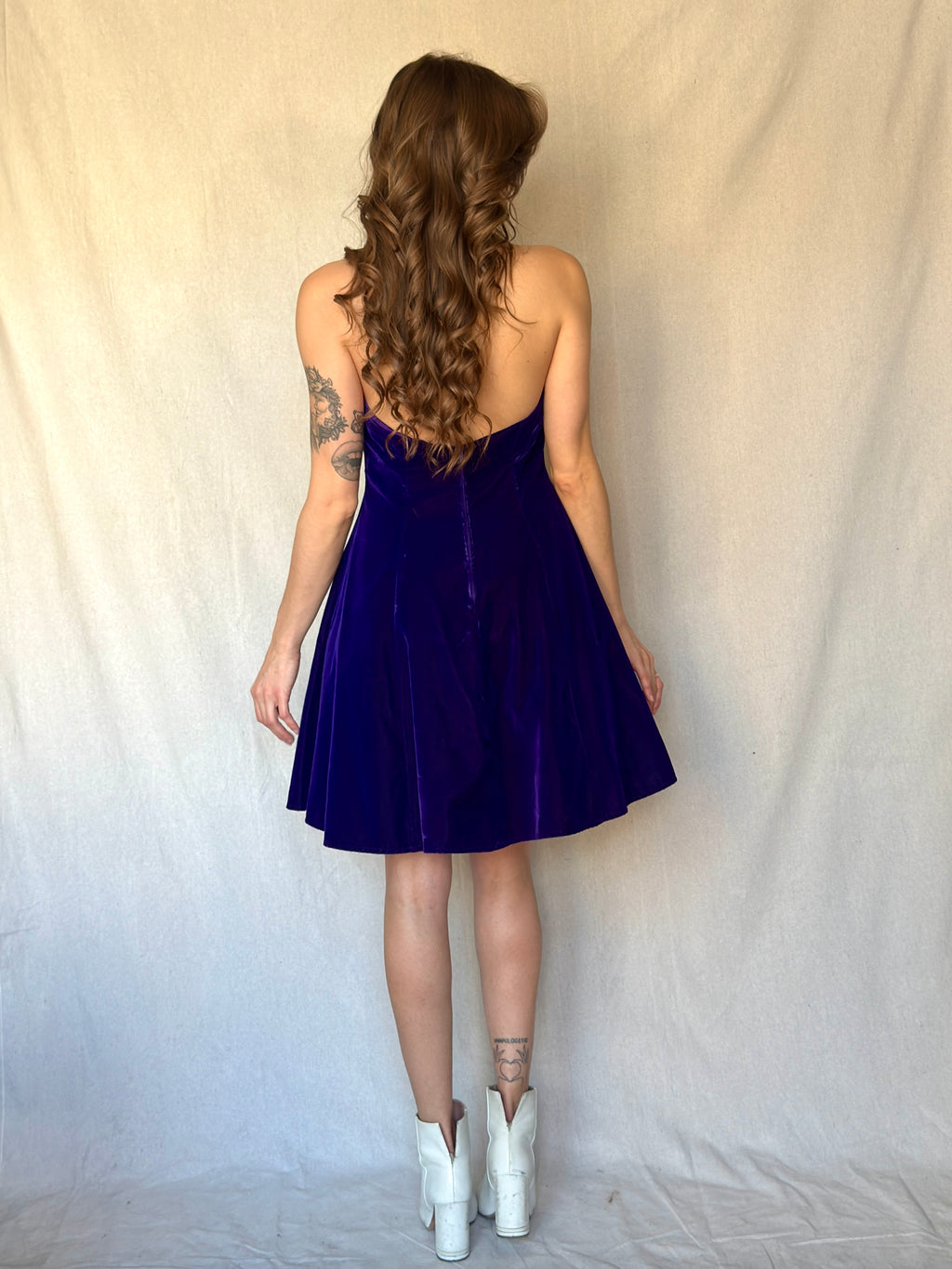 90s Purple Velvet Halter Mini Cocktail Dress
