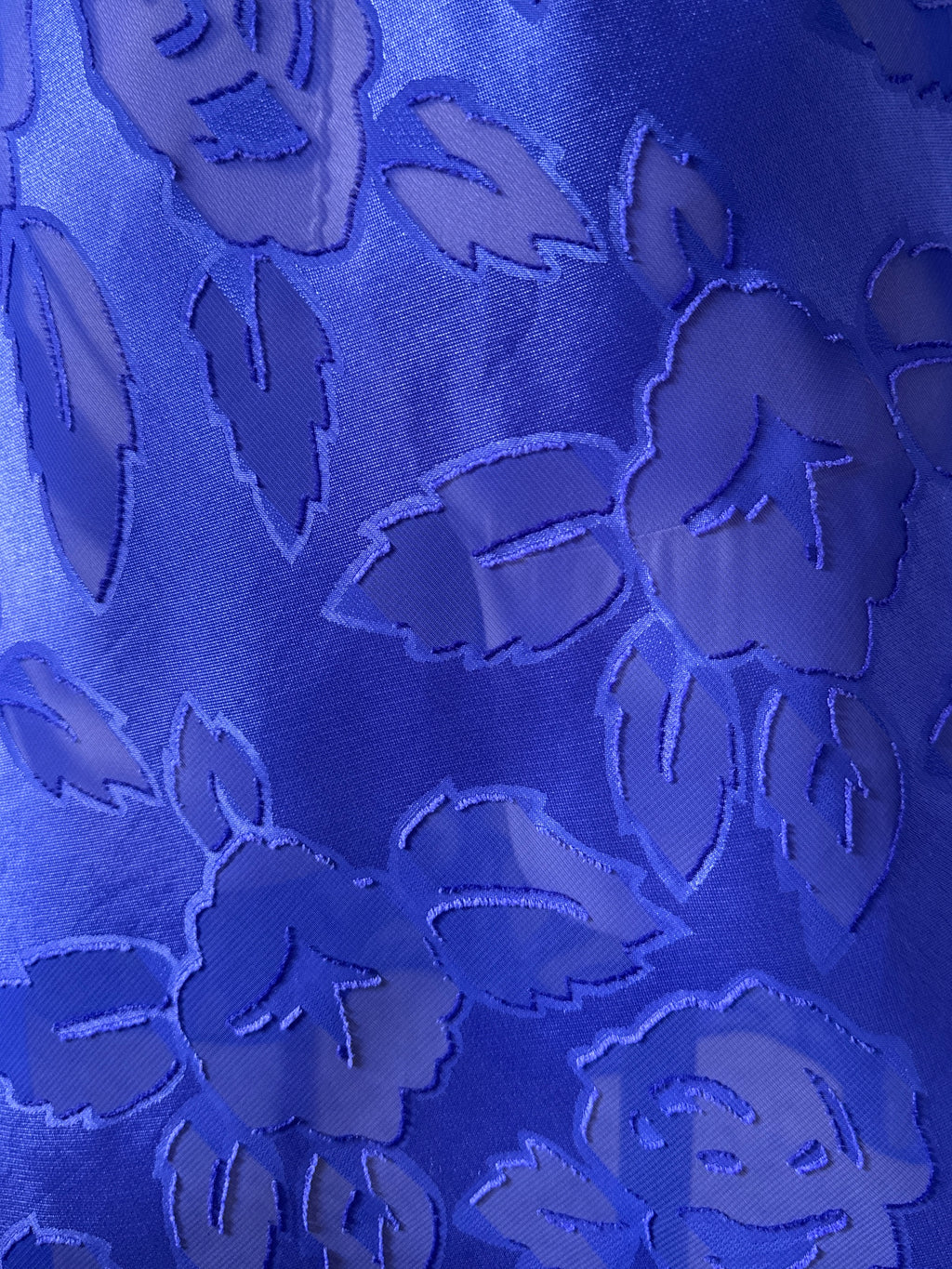 80s Indigo Blue Sheer Floral Pattern Satin Slip Dress