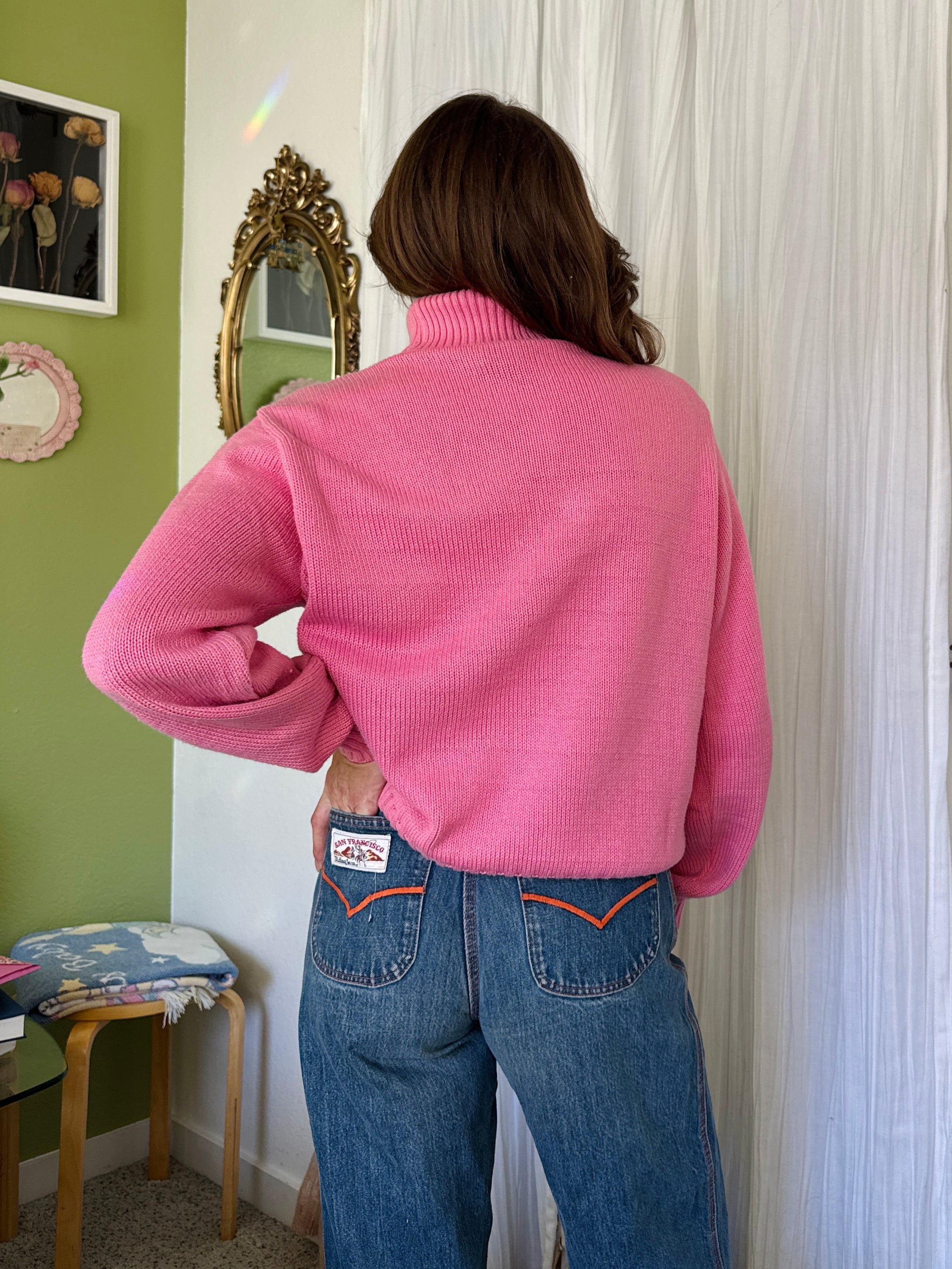 80s Barbie Pink Cotton Turtleneck Sweater