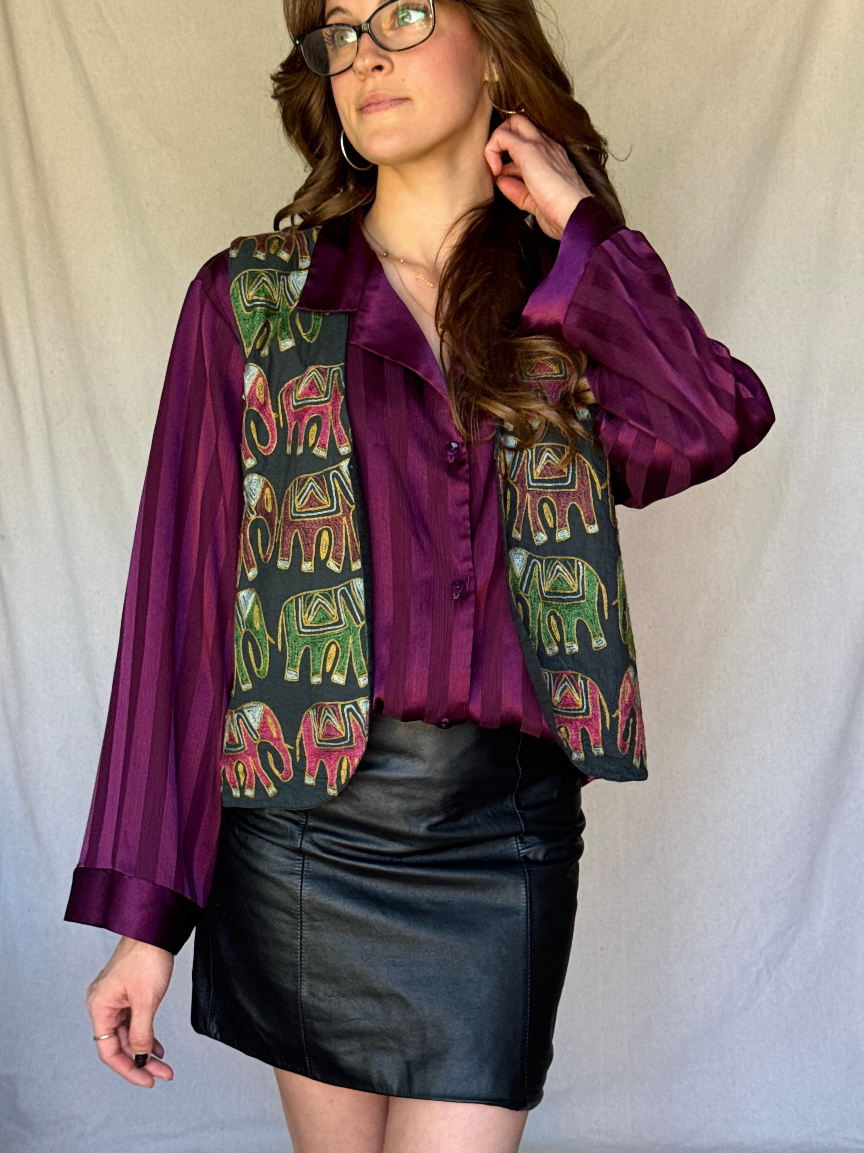 70s Indian Cotton Elephant Embroidered Vest