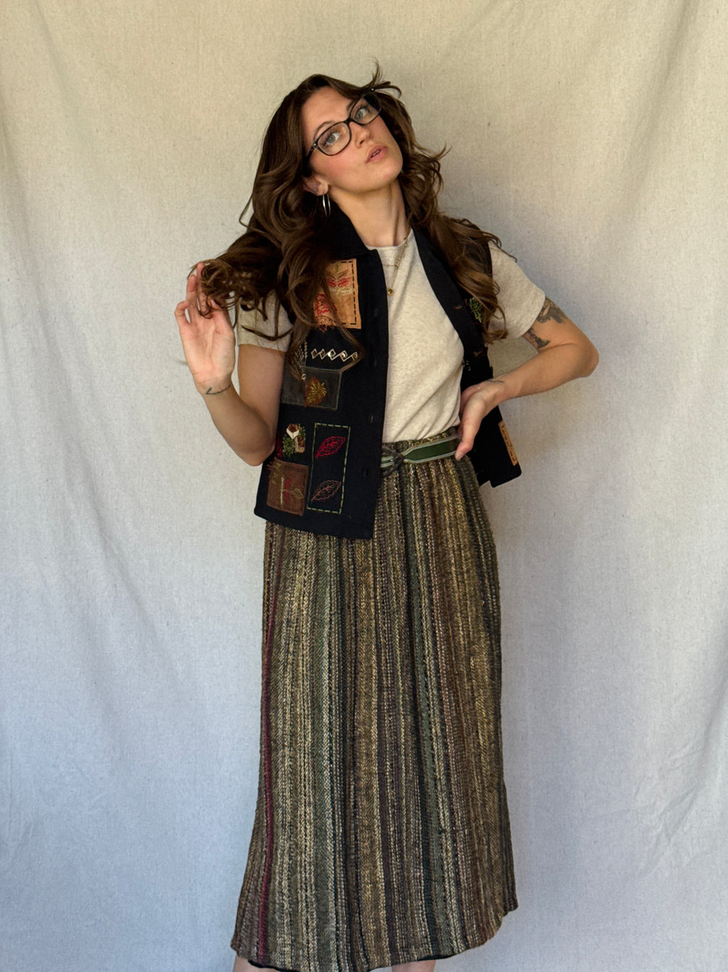Vintage Dark Tweed Midi Skirt