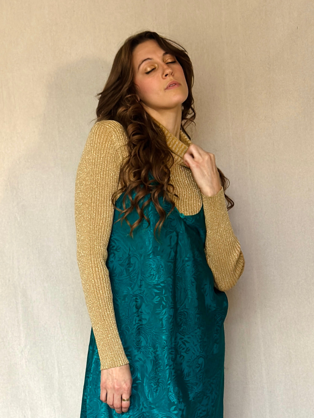 90s Jewel Tone Satin Brocade Slip Dress