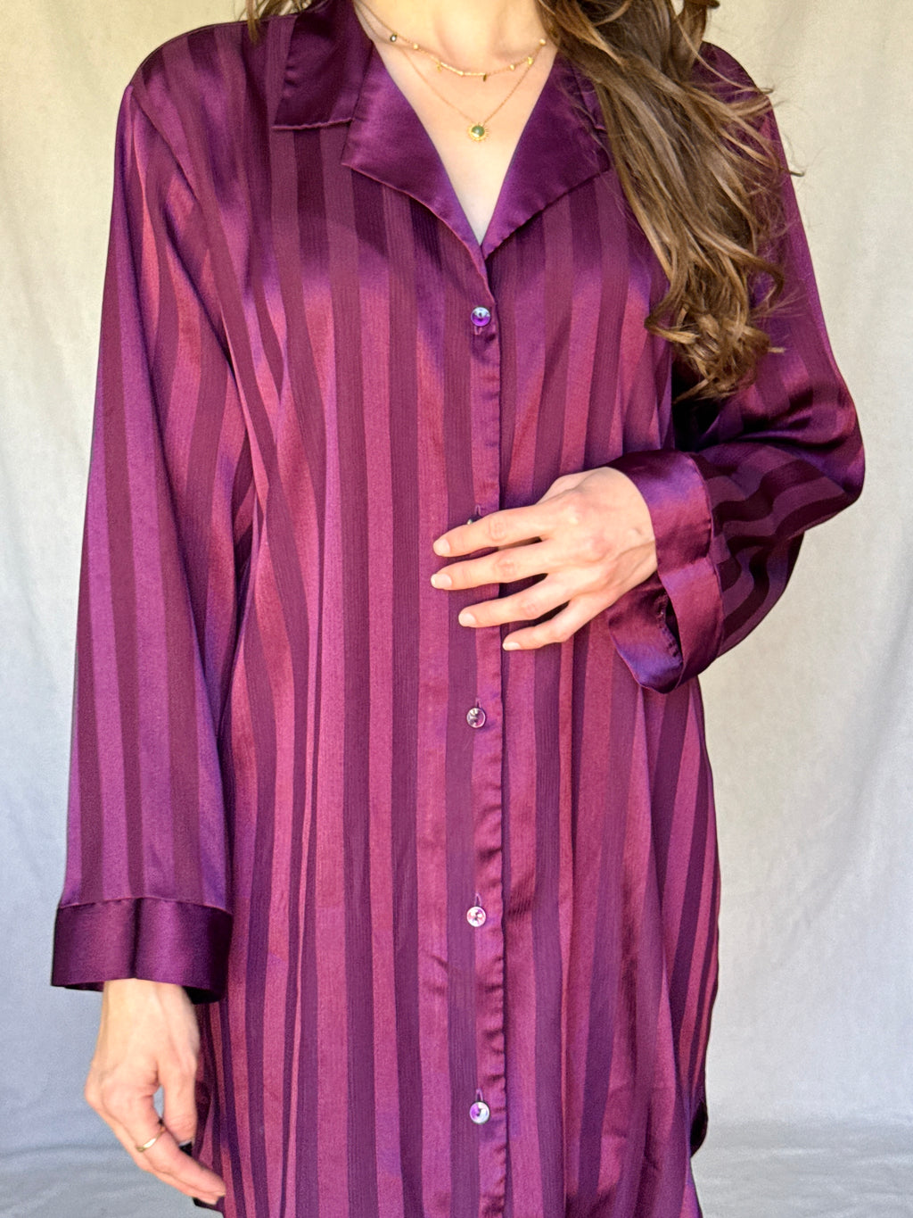 90s Cabernet Red Satin Striped Button Up Blouse