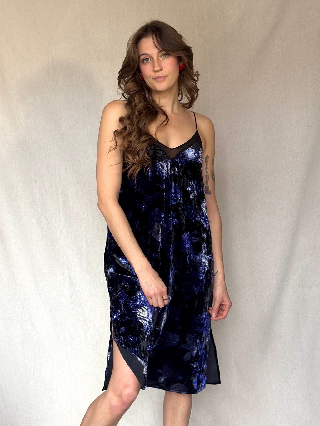 Y2K Crushed Velvet Floral Slip Dress