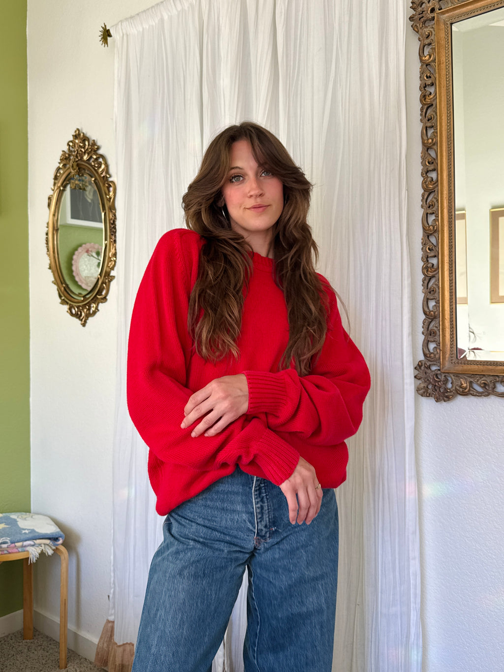 90s Red Cotton Pullover Sweater