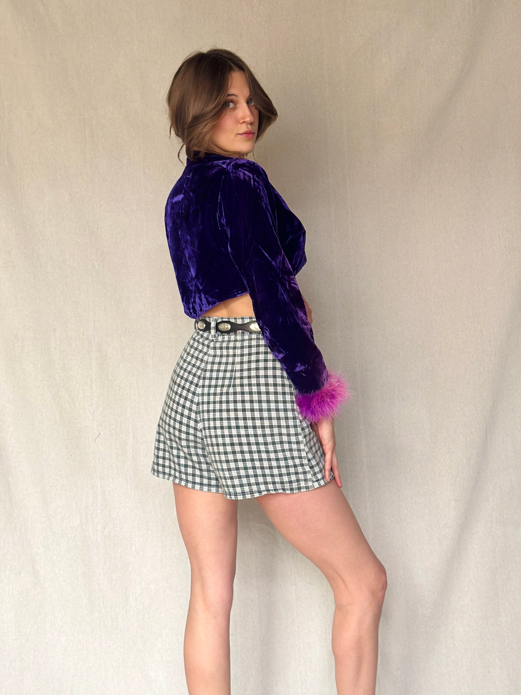 70s Purple Velvet Boa Jacket