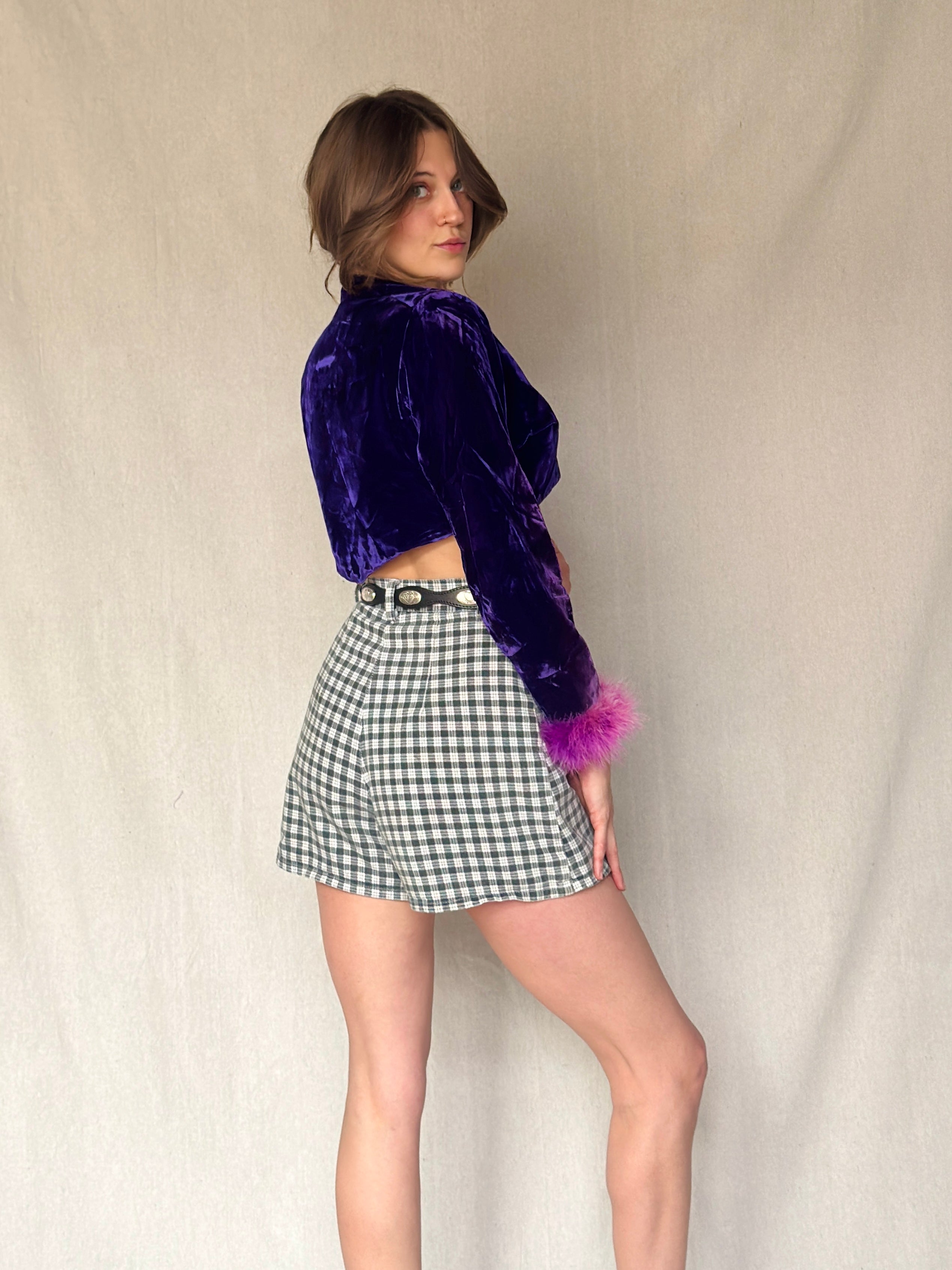 70s Purple Velvet Boa Jacket