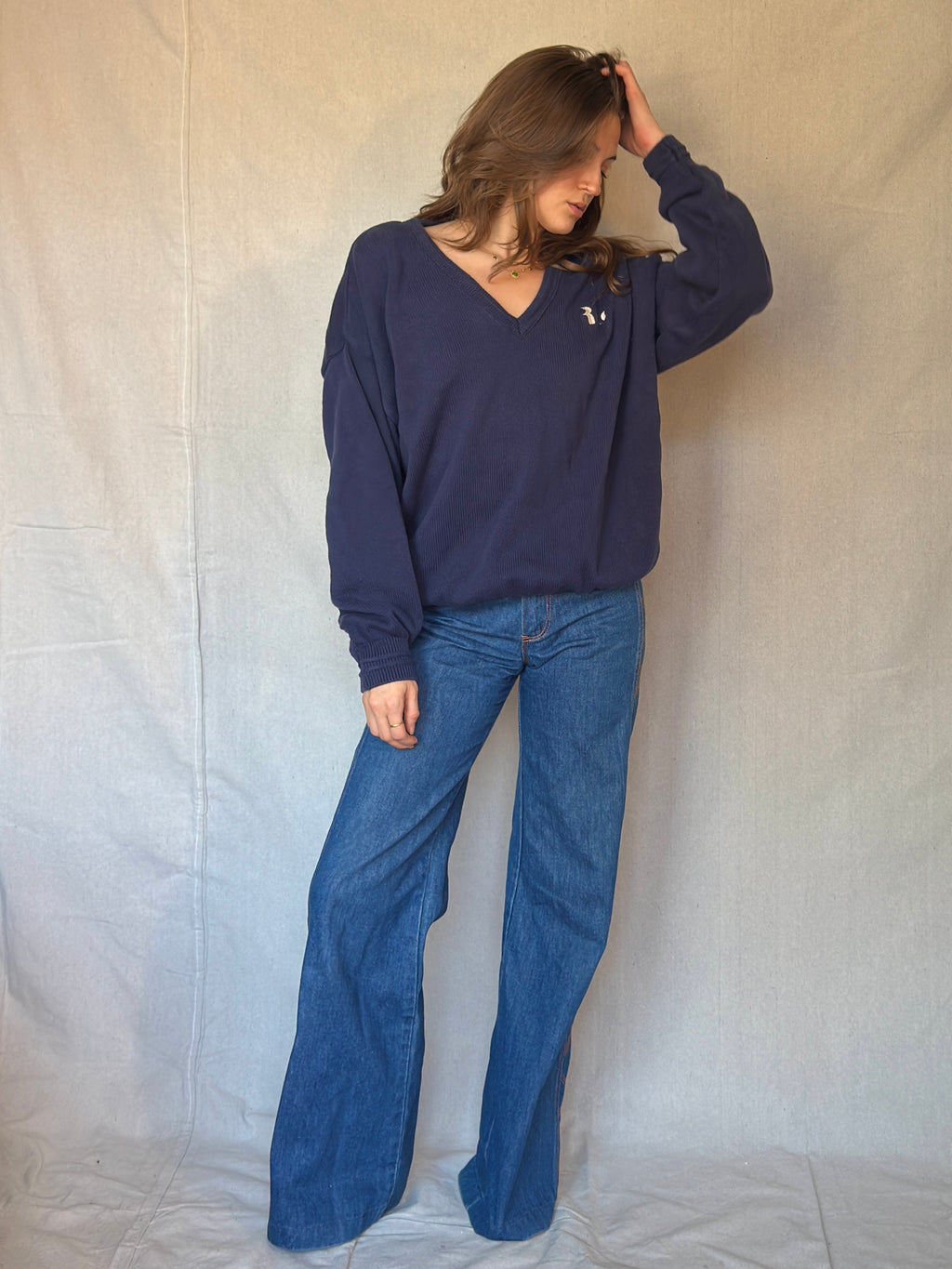 90s Navy Blue Cotton Sweater