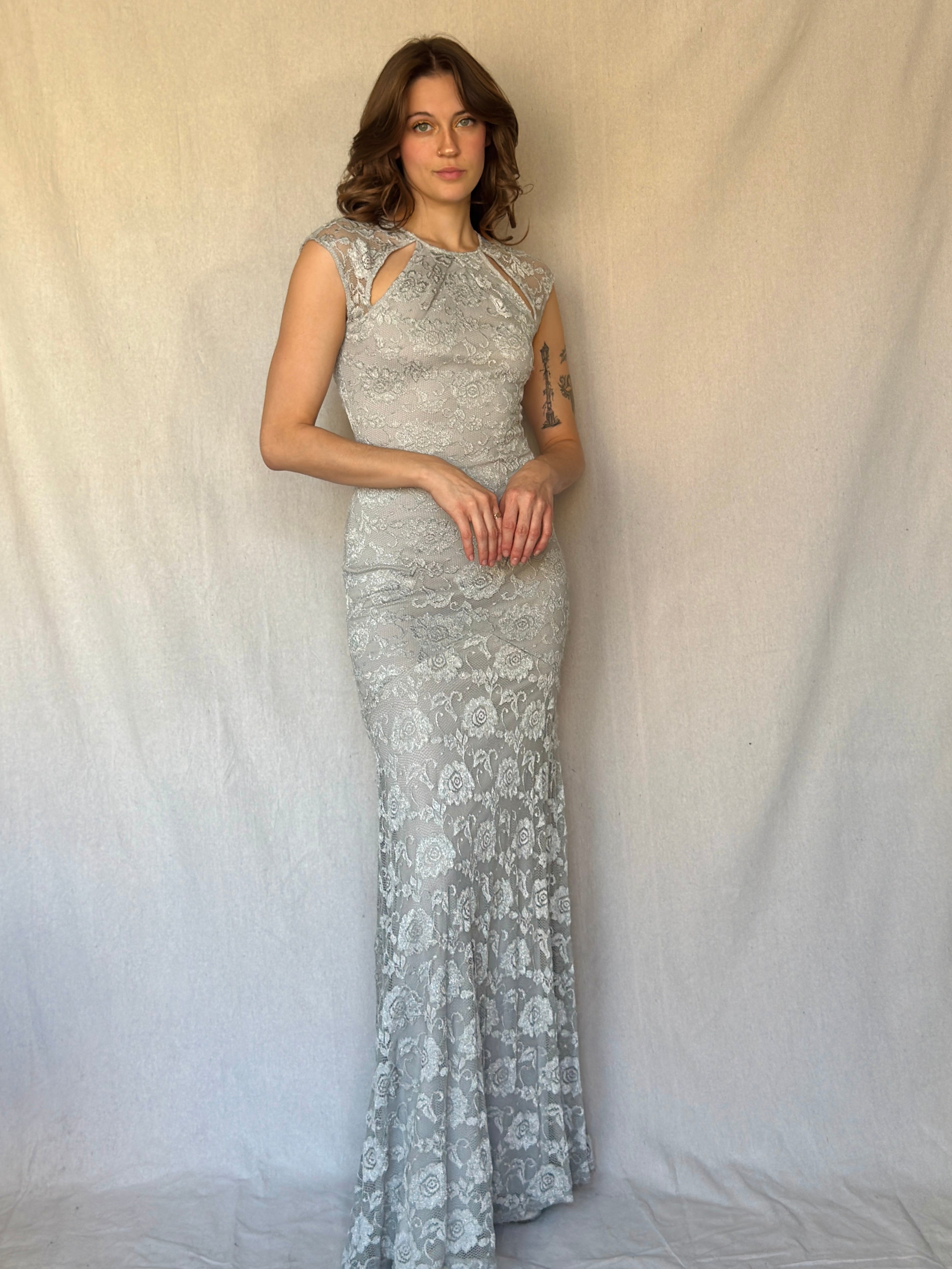 Y2K Silver Lace Mermaid Dress