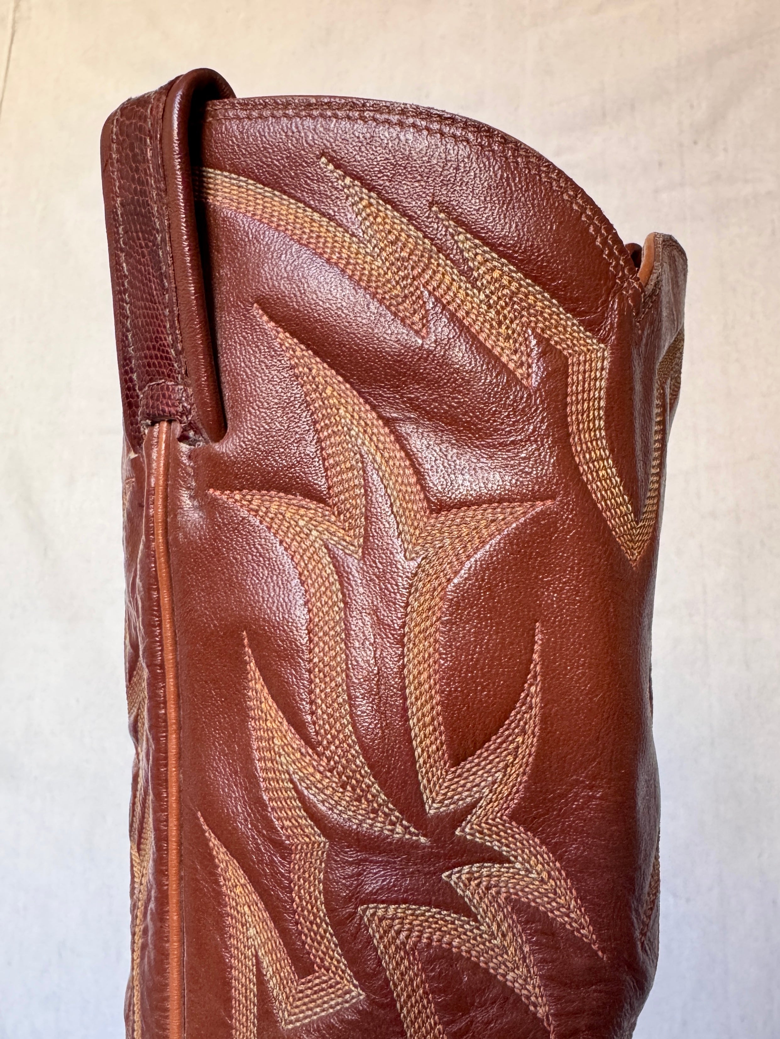 Vintage Brown Lizard Leather Stitched Tony Lama Cowboy Boots
