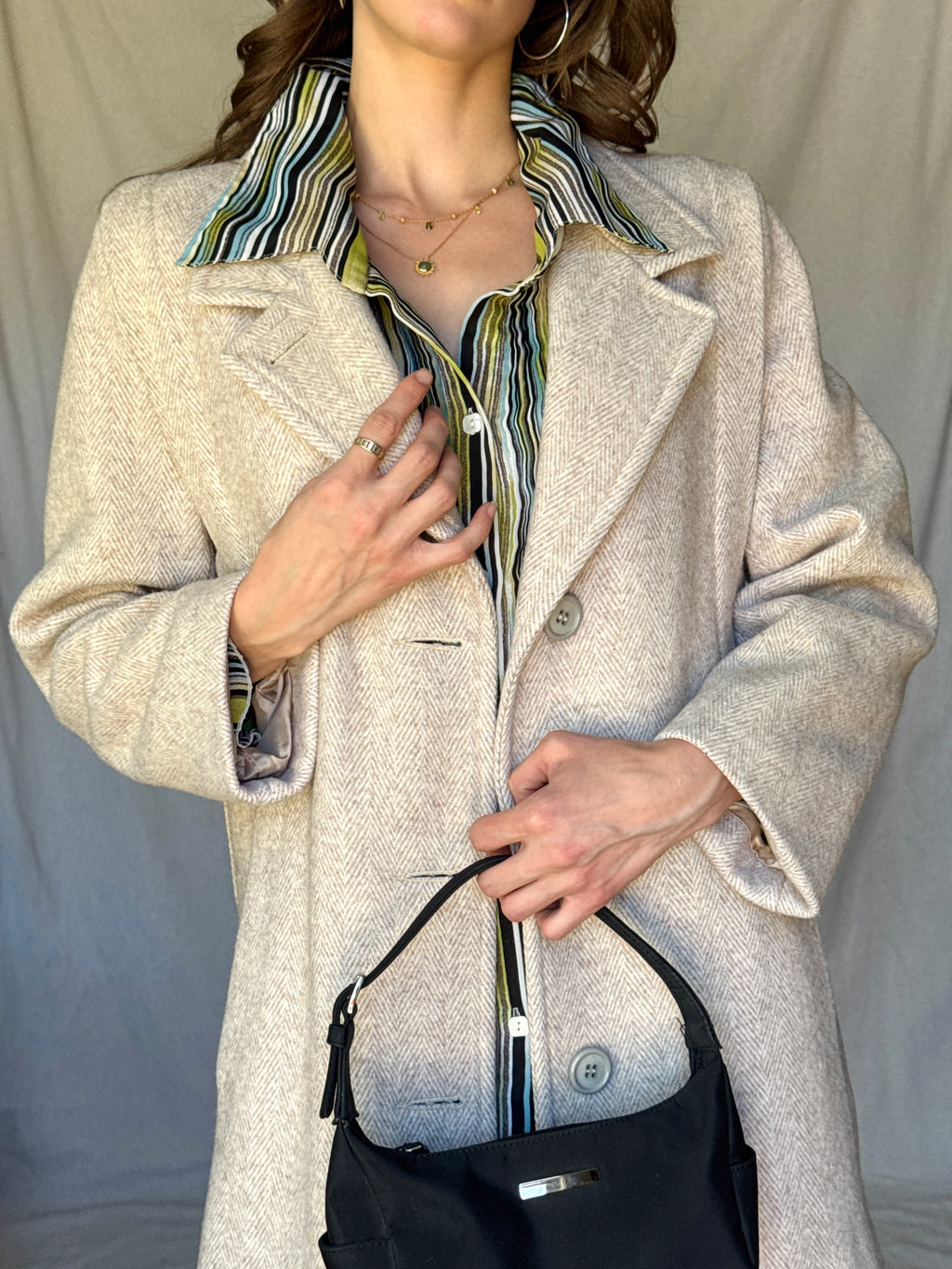 Vintage Sandy Brown Chevron Wool Coat