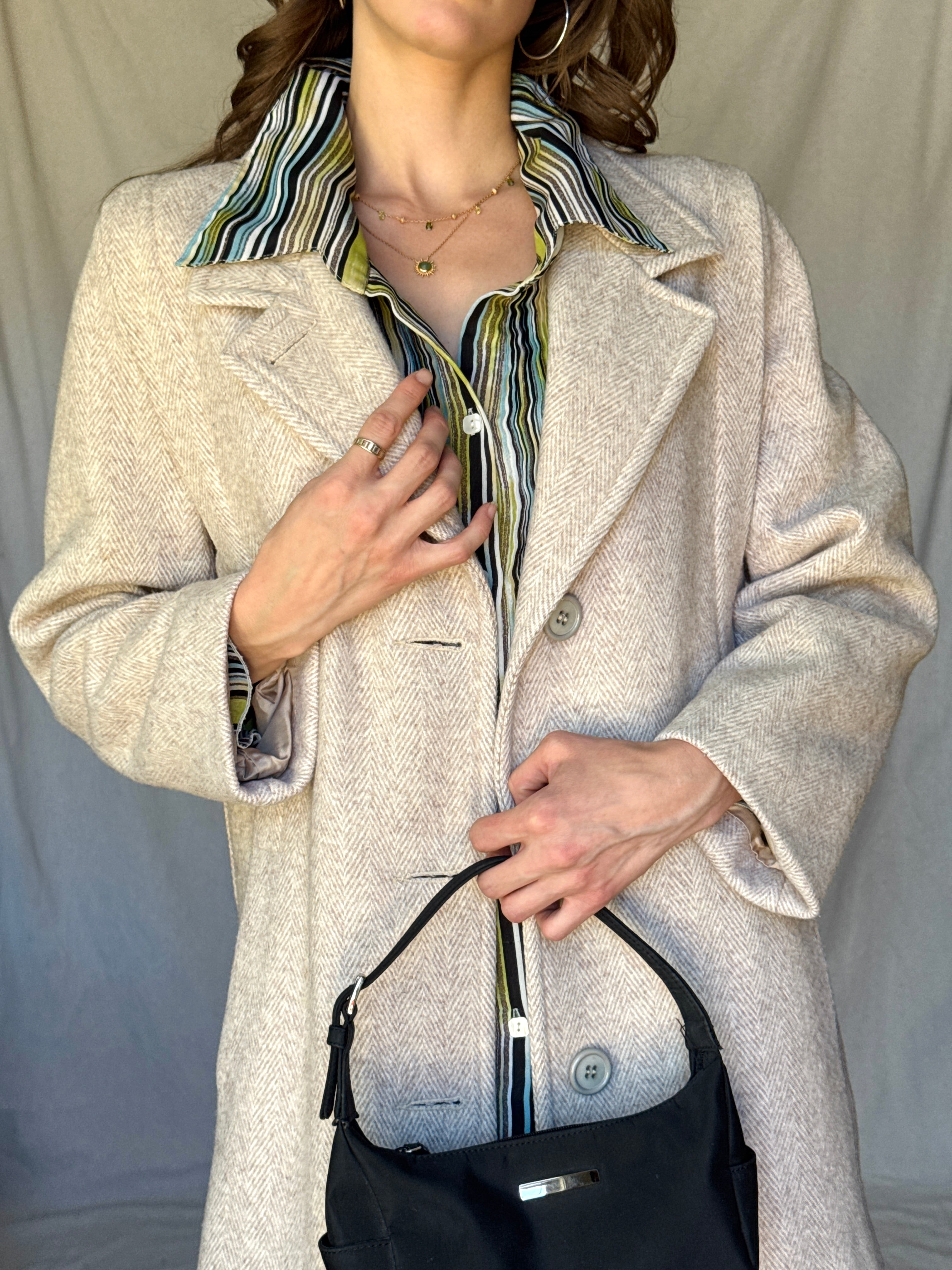 Vintage Sandy Brown Chevron Wool Coat