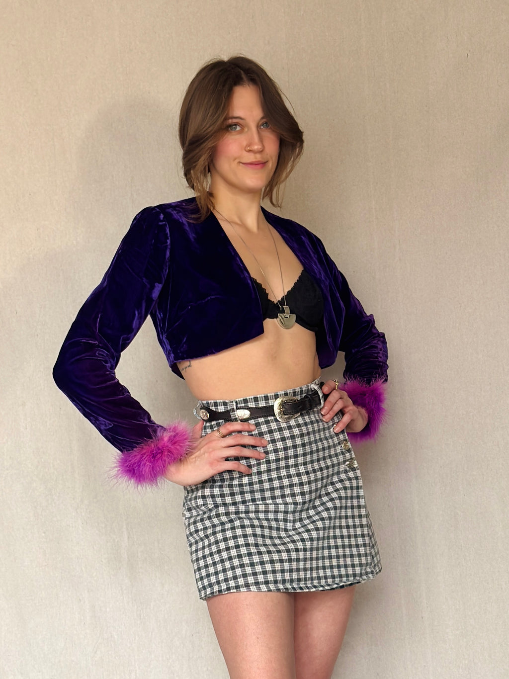 70s Purple Velvet Boa Jacket