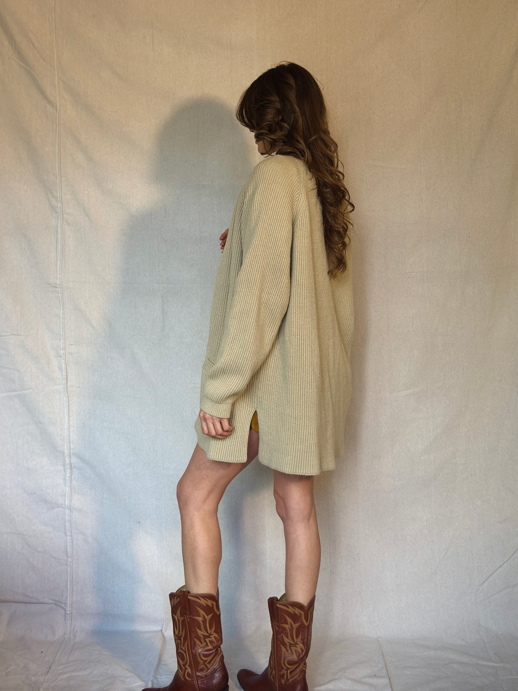 Y2K Light Beige Preppy Ribbed Cardigan Sweater