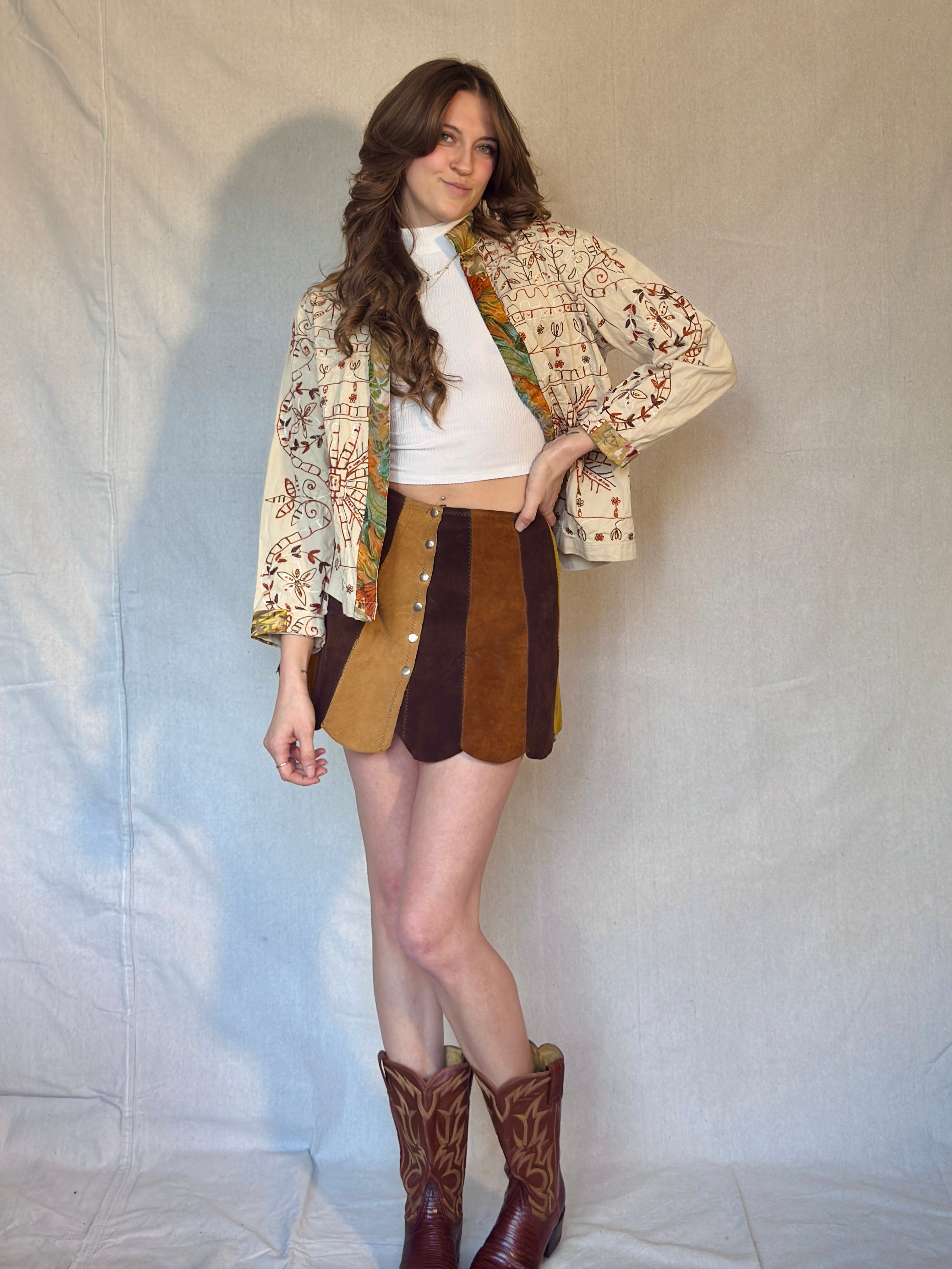 90s Light Brown Embroidered Jacket