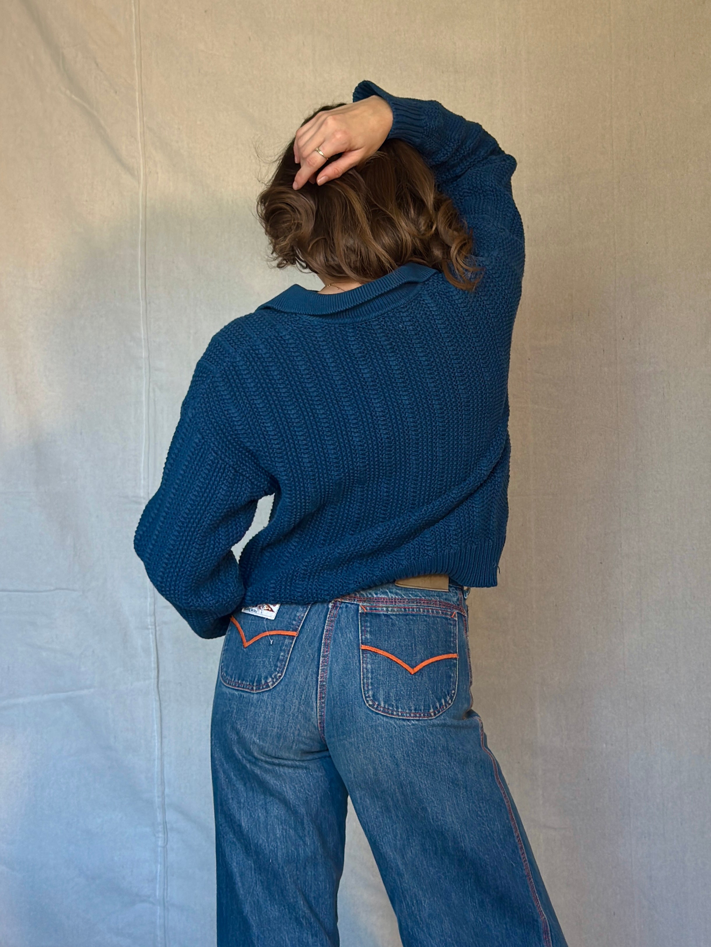 70s Blue Chunky Knit Cotton Sweater