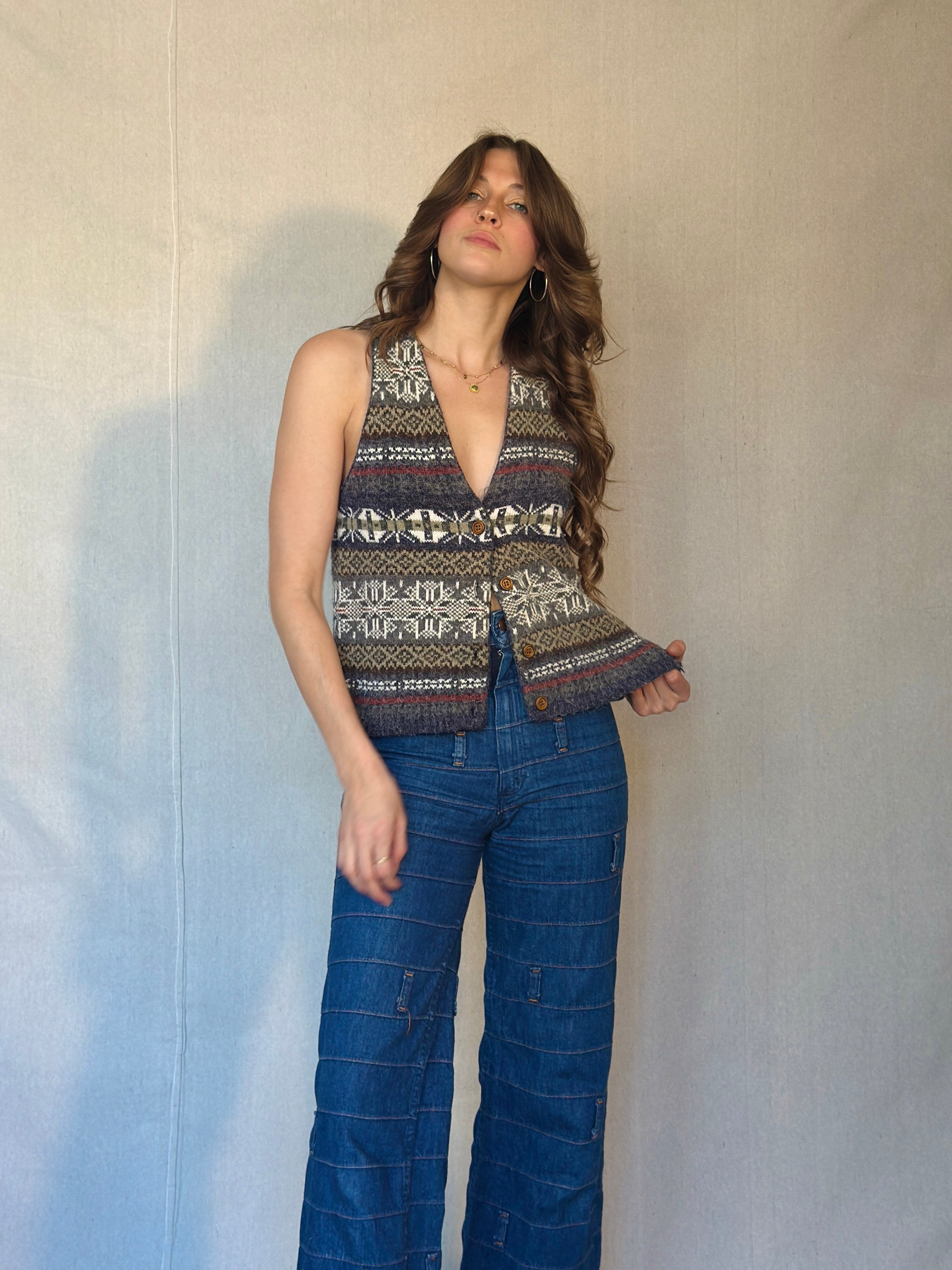 80s Fuzzy Button Up Sweater Vest