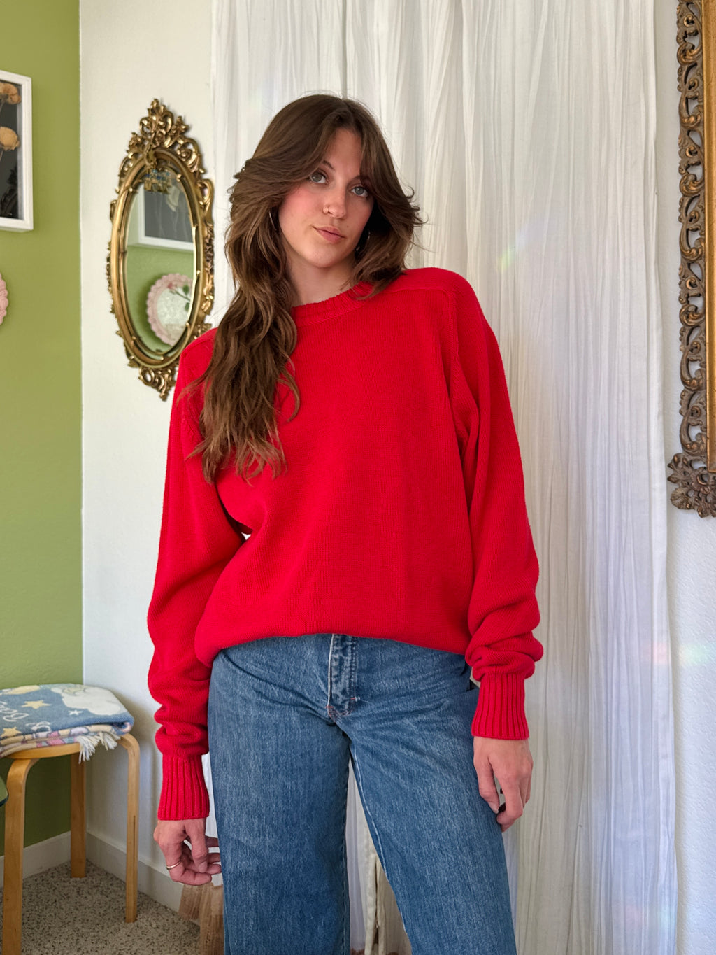 90s Red Cotton Pullover Sweater