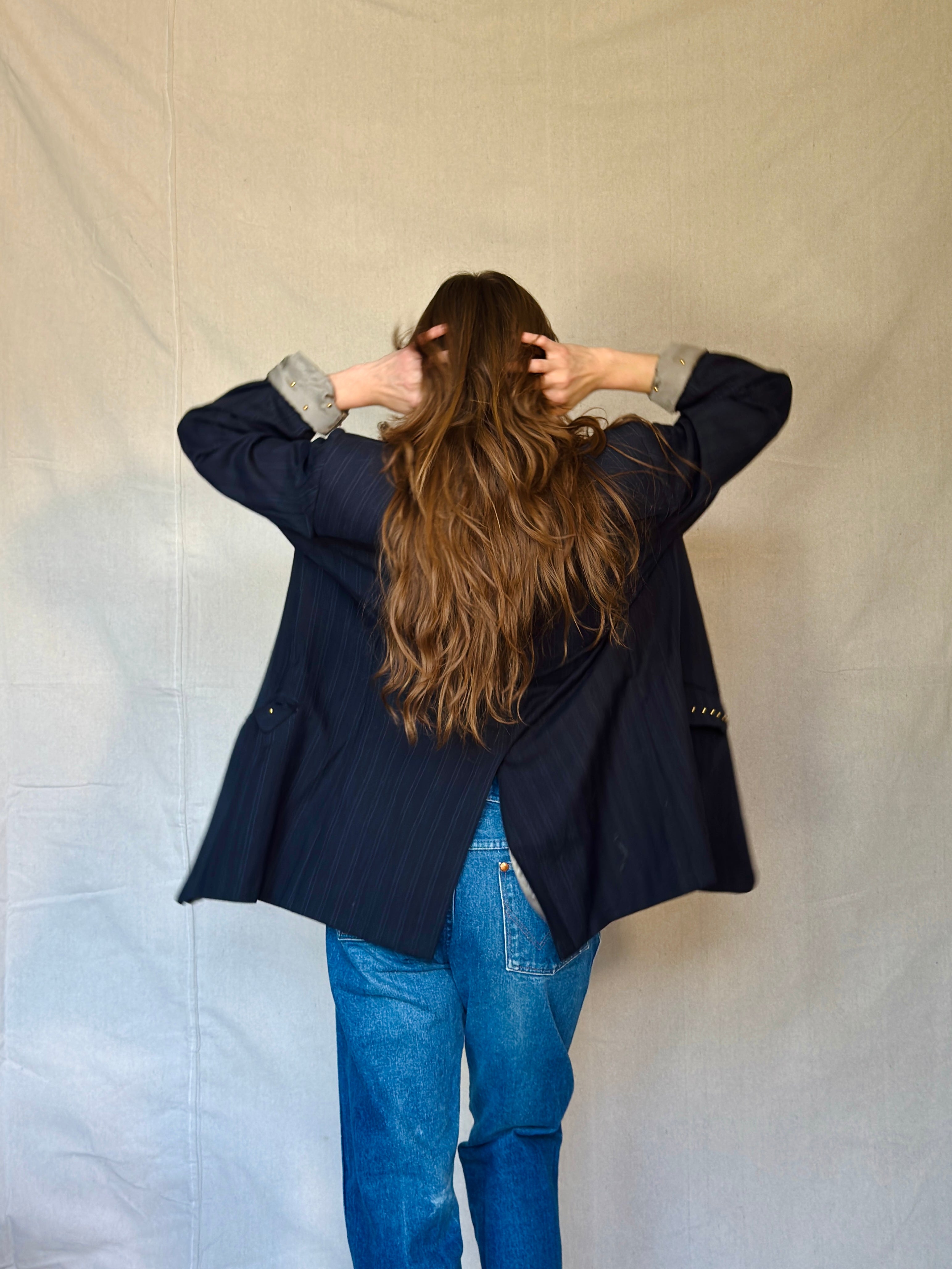 70s Star Studded Johnny Carson Navy Pinstripe Suit Jacket