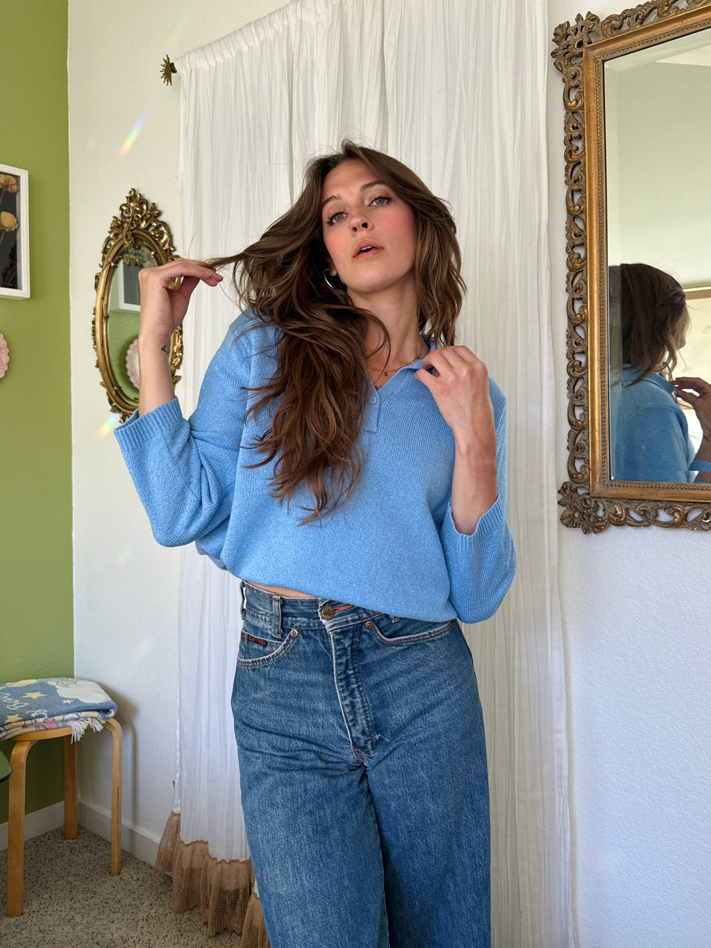 90s Robins Egg Blue Collared Sweater