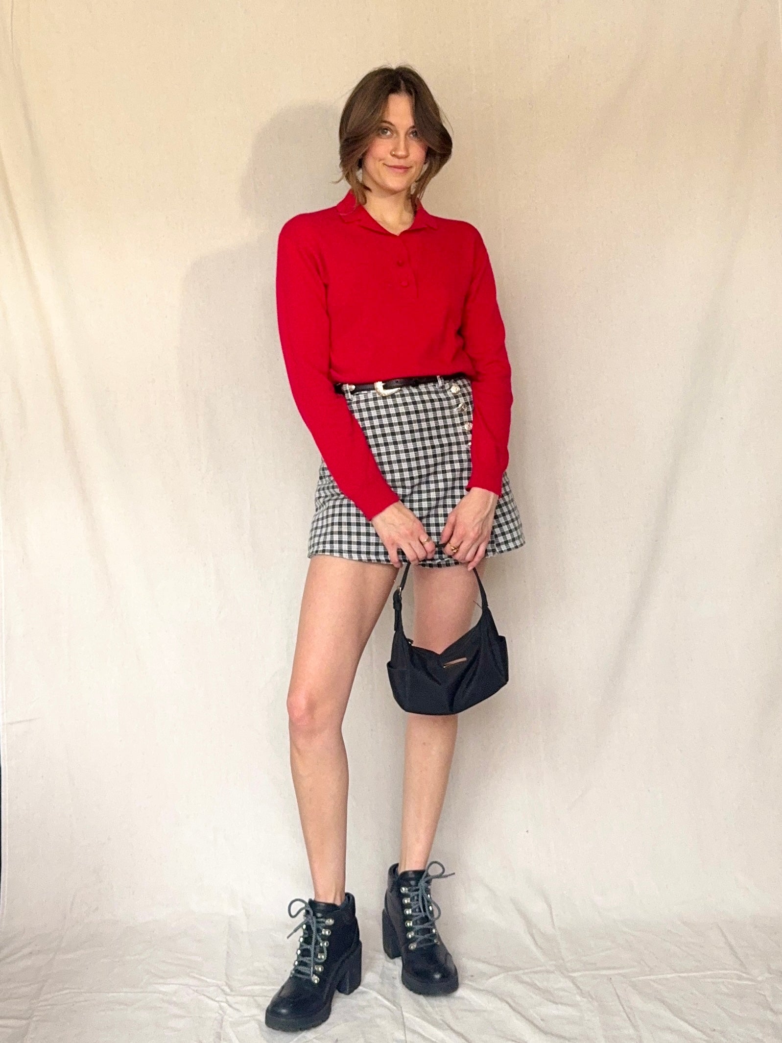 60s Red Cashmere Collared Sweater