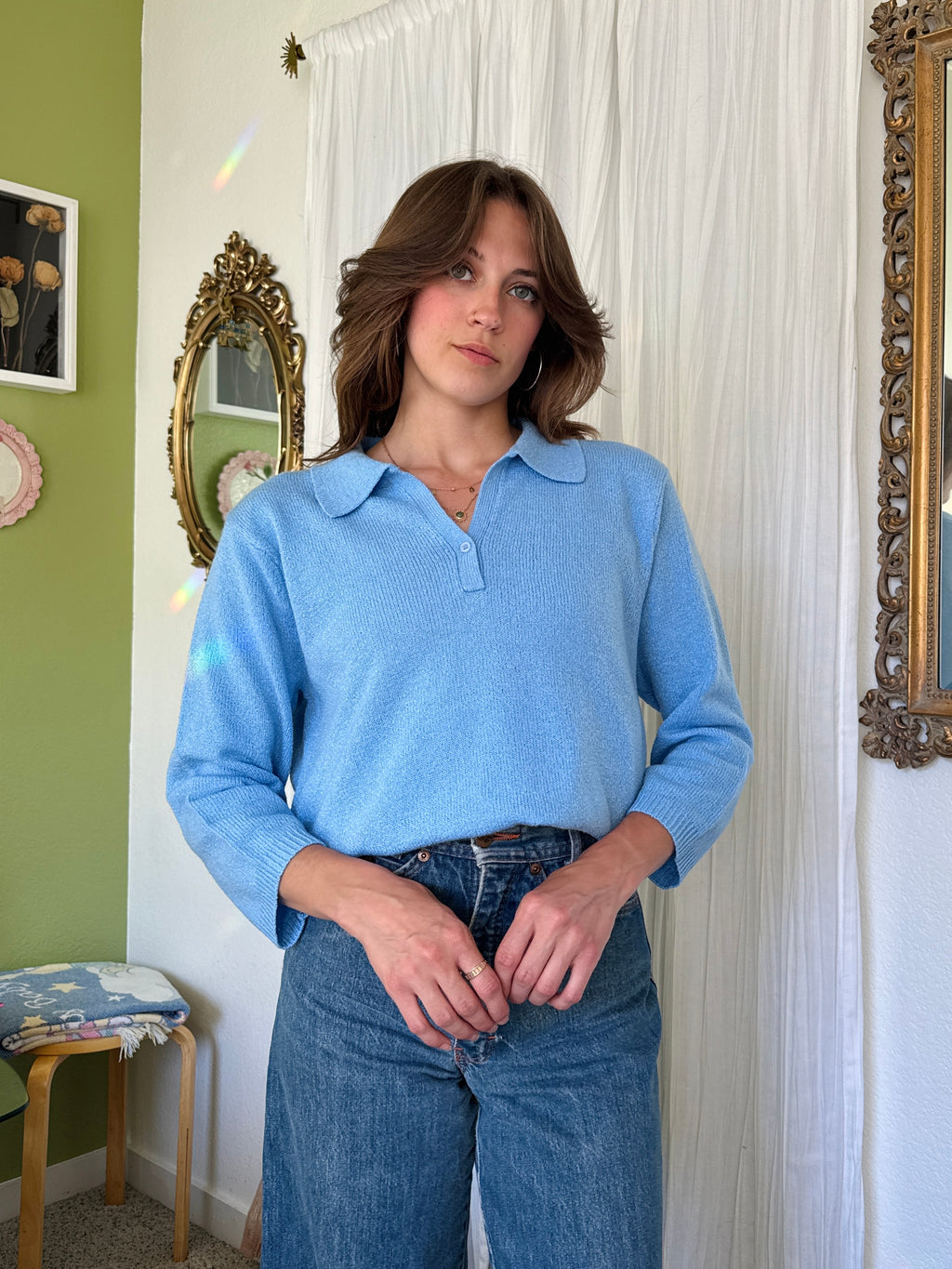 90s Robins Egg Blue Collared Sweater
