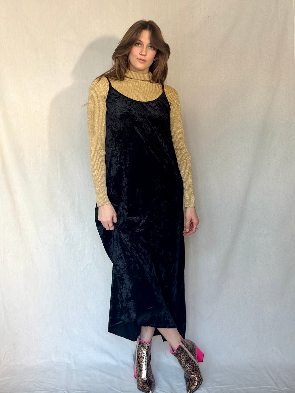 90s Strappy Crushed Velvet Maxi Dress