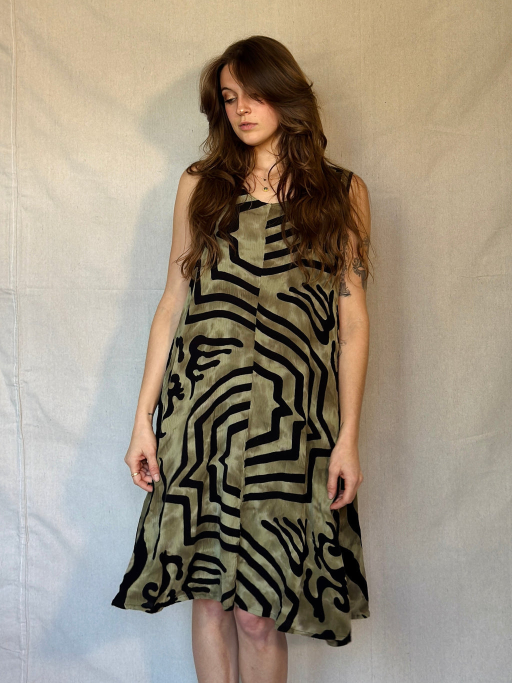 90s Green Sleeveless Rayon Tent Dress