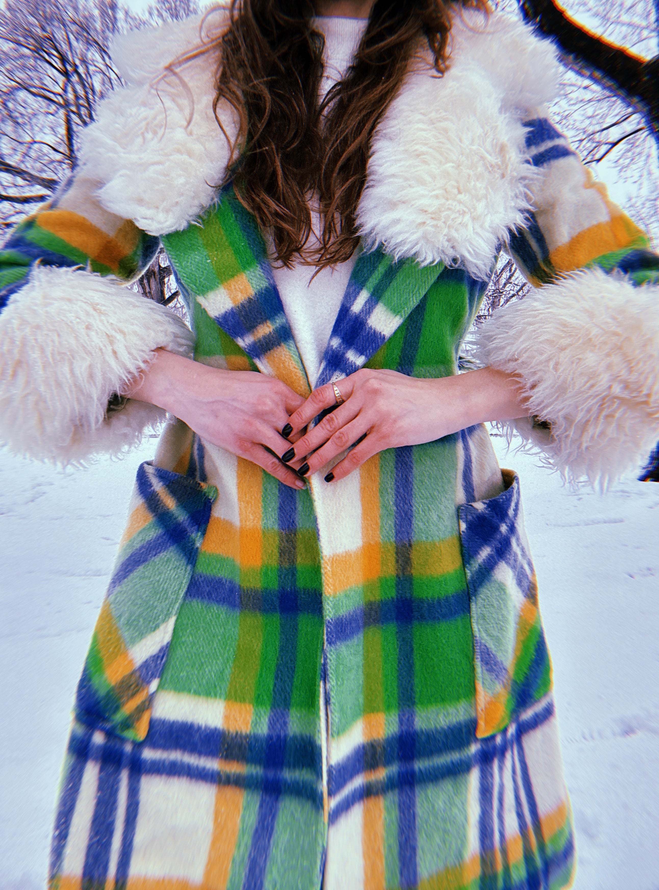 60s Union Made Green Plaid Wool Belted Coat