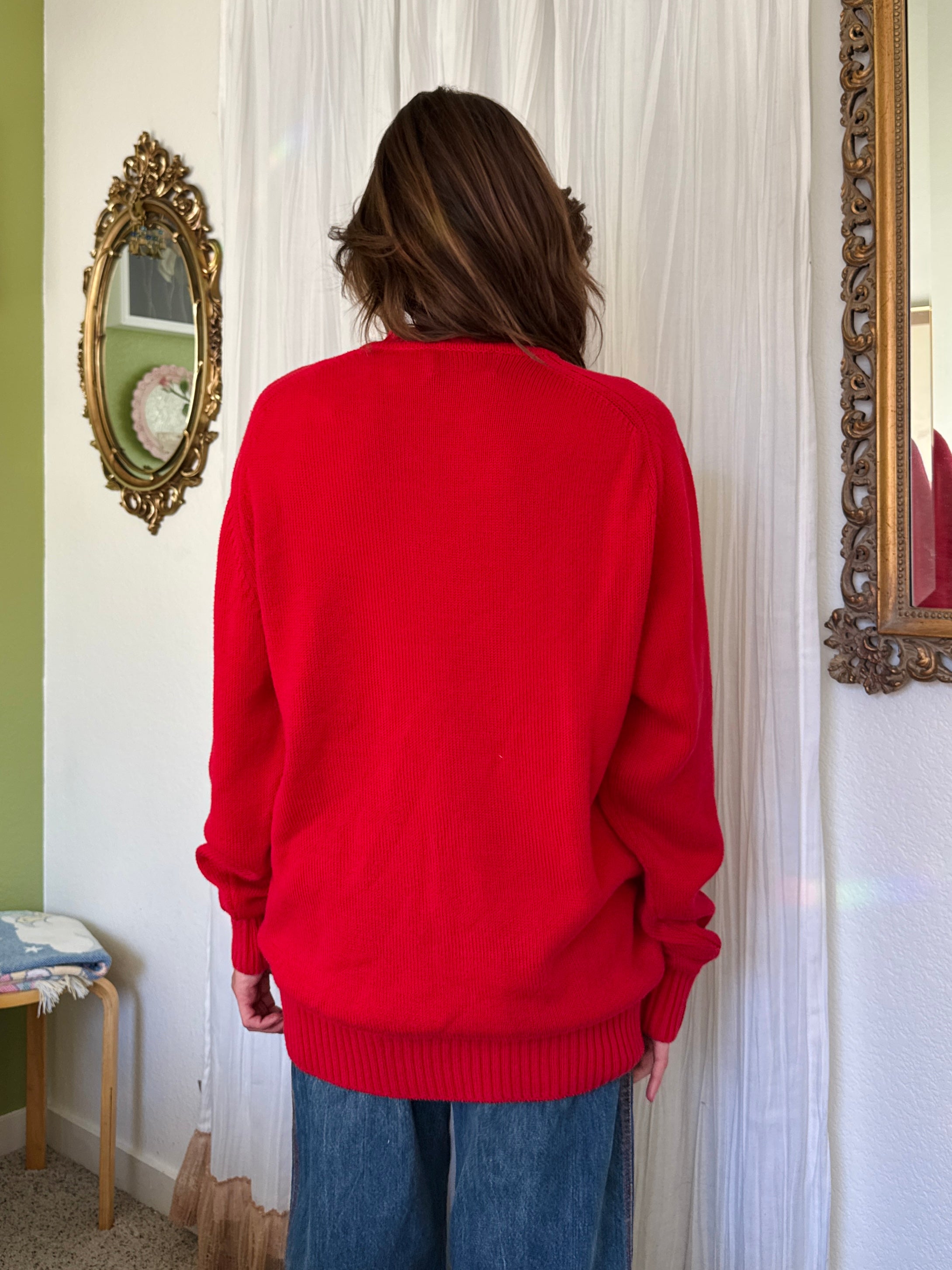 90s Red Cotton Pullover Sweater