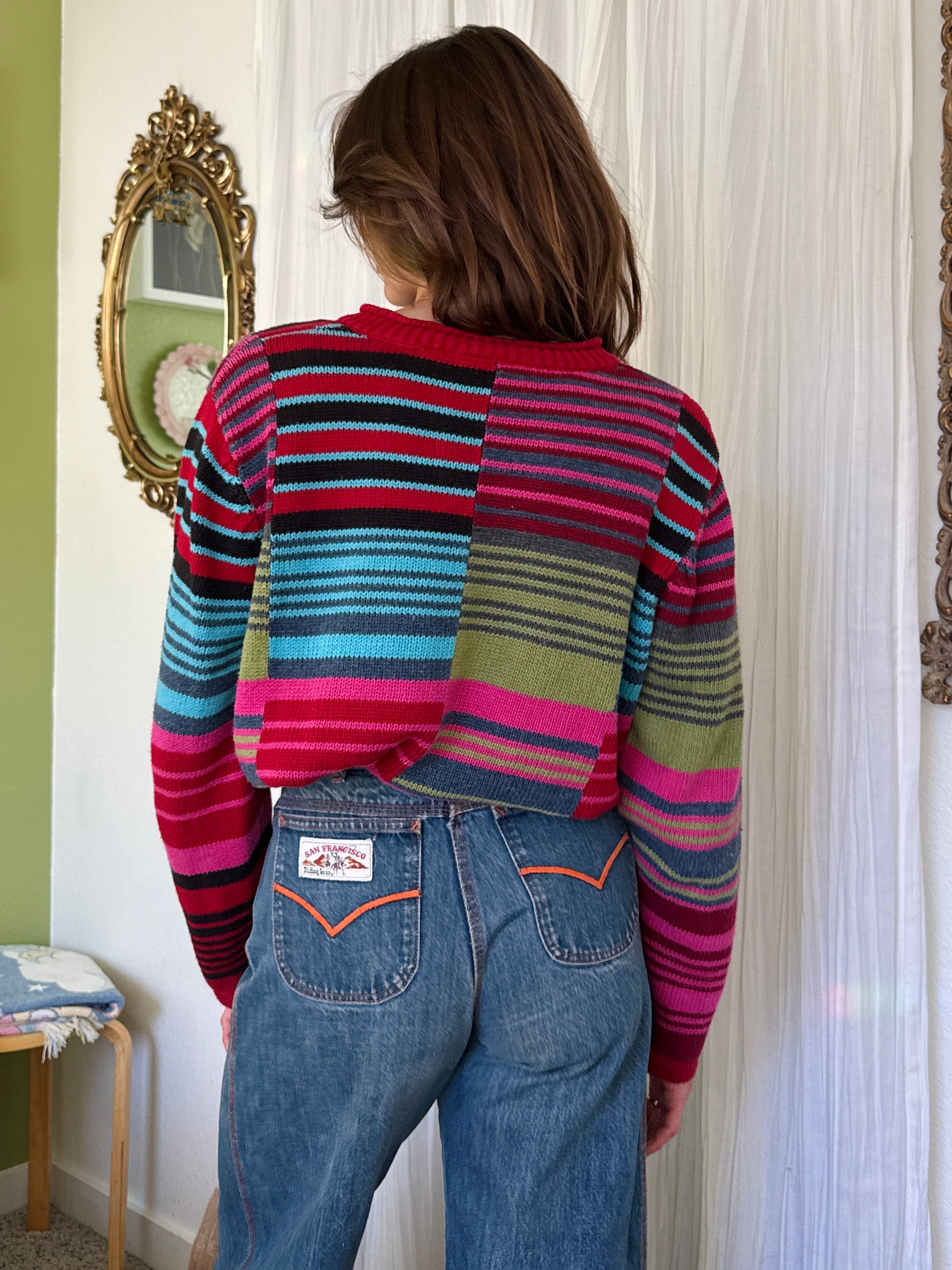 Y2K Liz Claiborne Striped Color Block Sweater