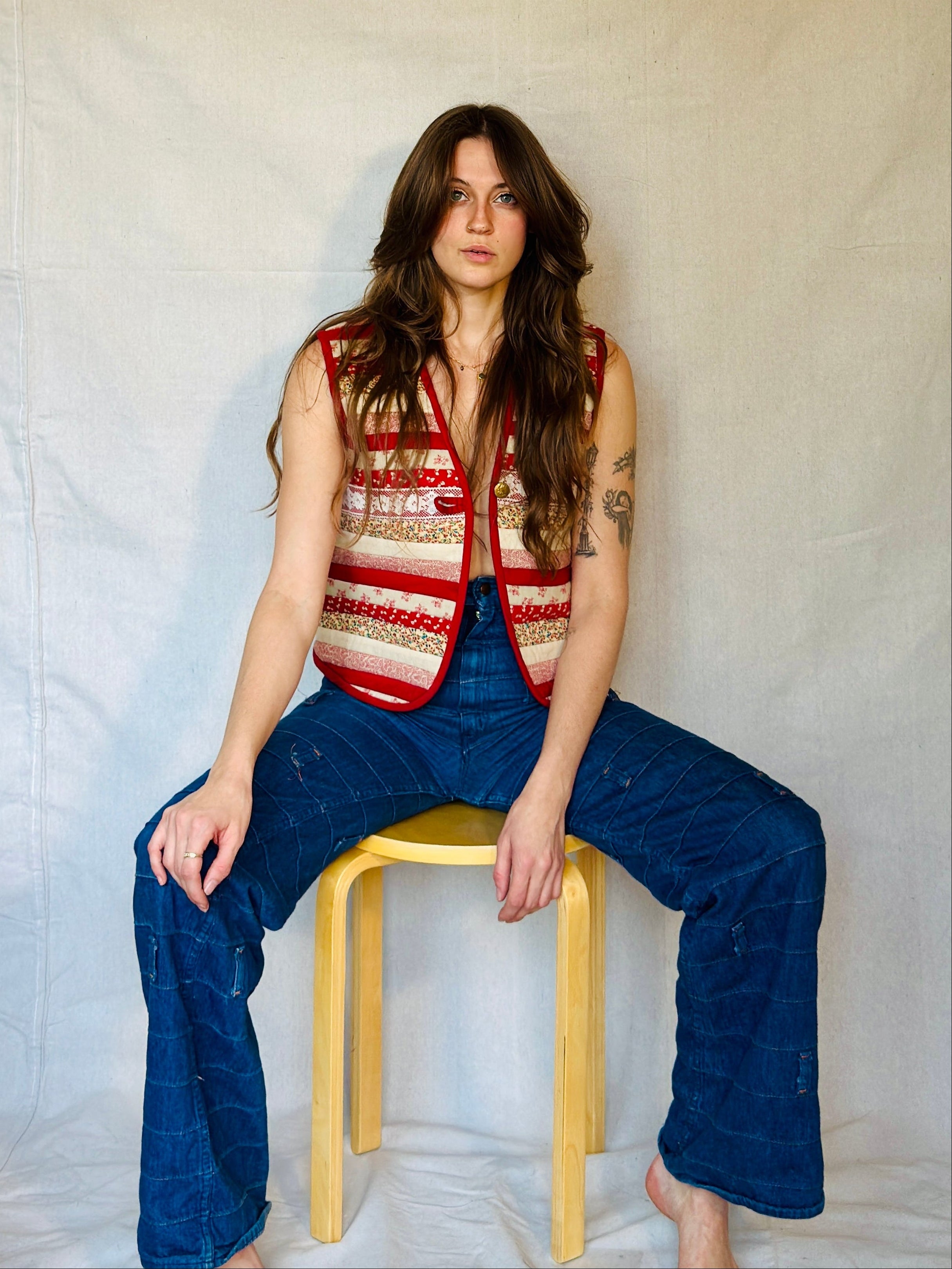 80s Red Quilt Patchwork Vest