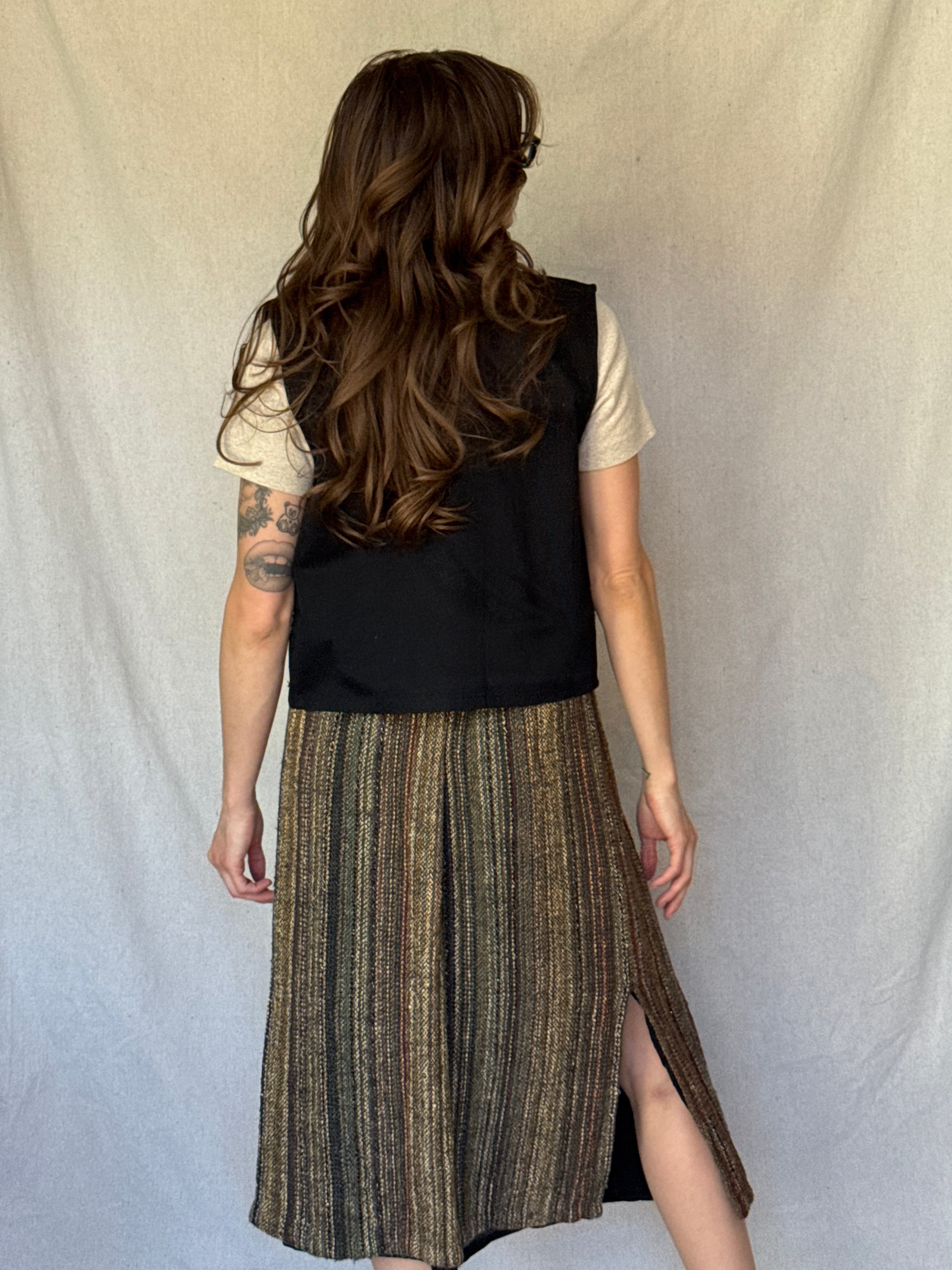 Vintage Dark Tweed Midi Skirt