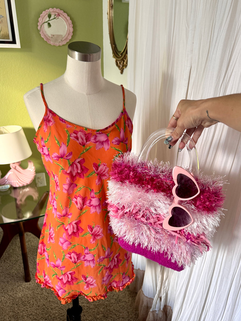 Y2K Pink Fuzzy Fringe Handbag