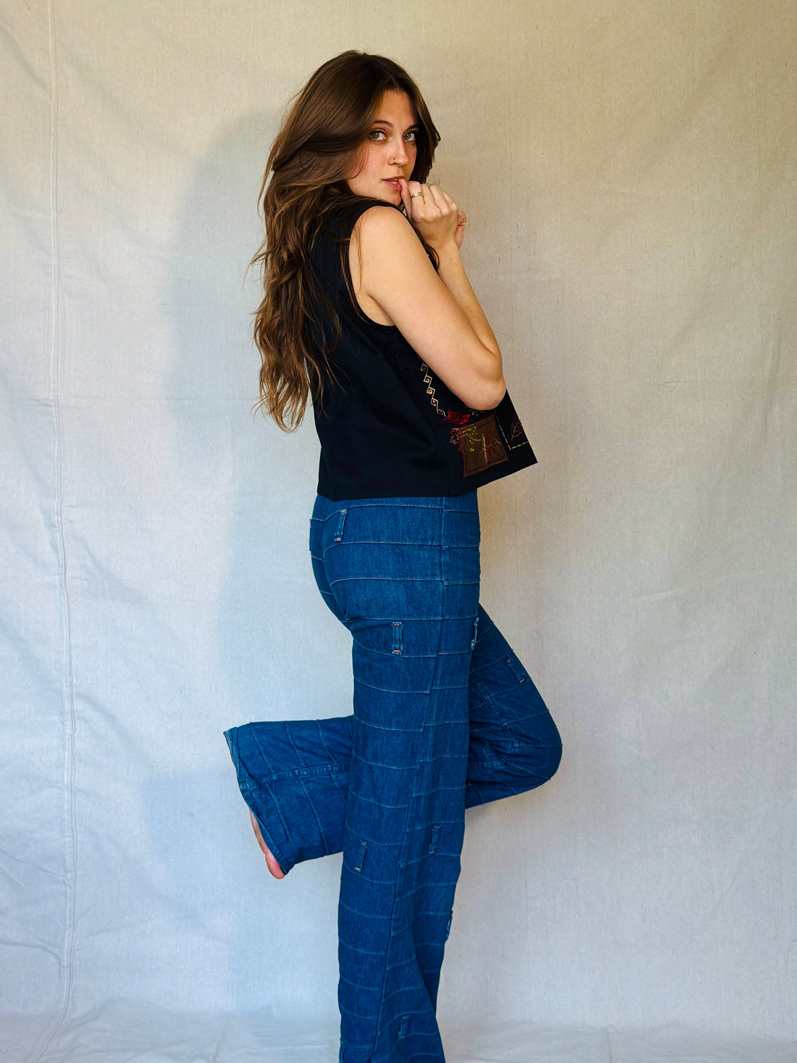 90s Black Fall Patchwork Button Up Vest