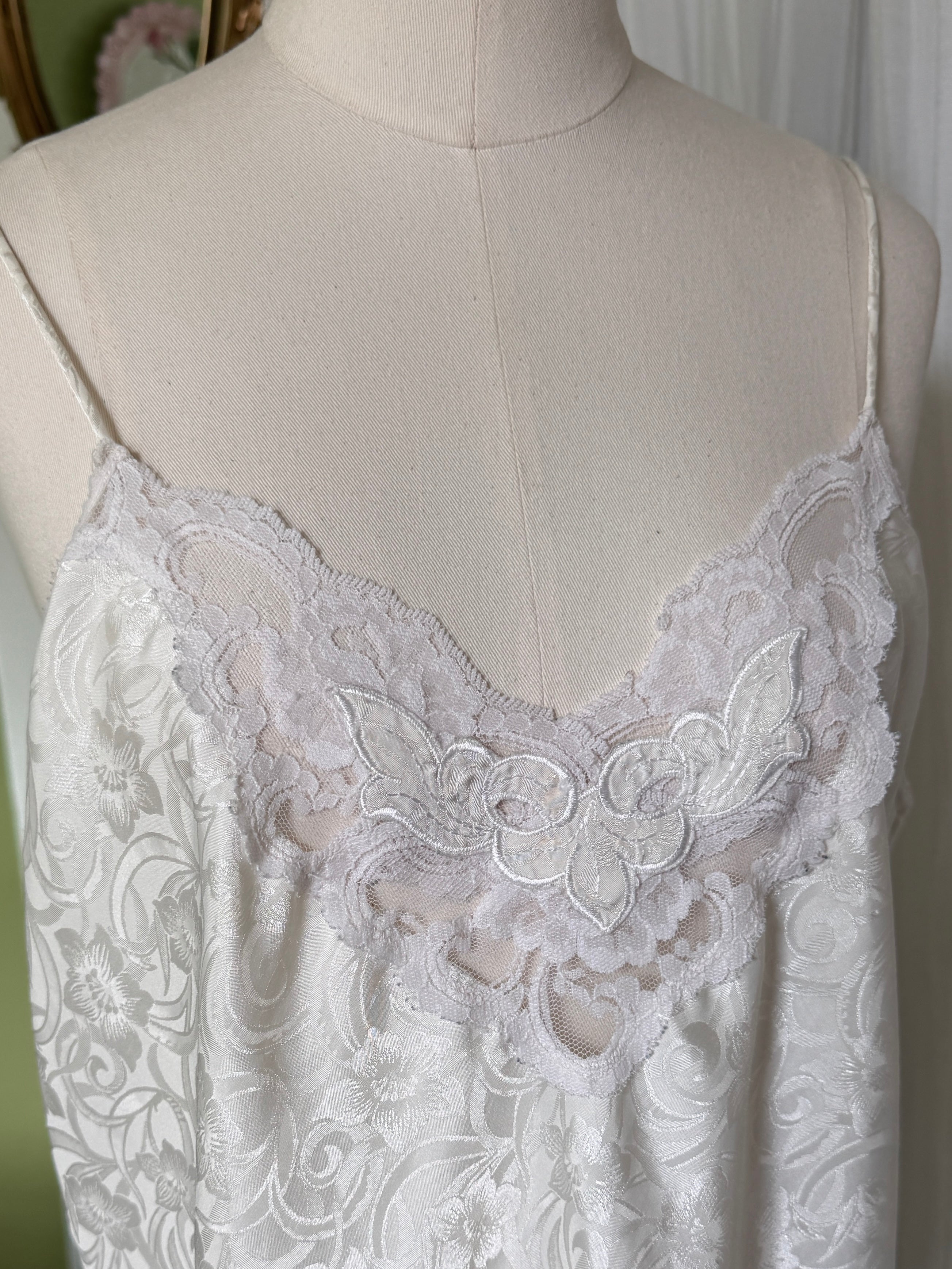 90s Ivory Satin Lace Jacquard Slip Dress