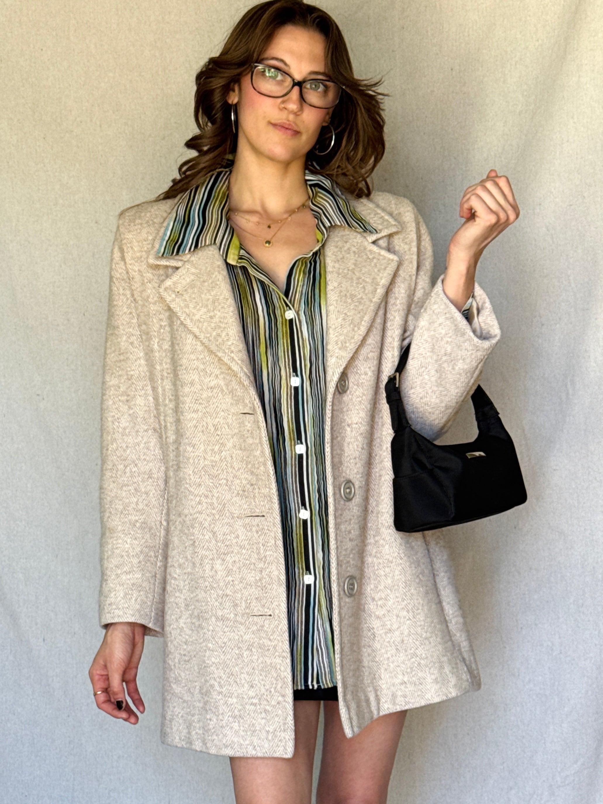Vintage Sandy Brown Chevron Wool Coat