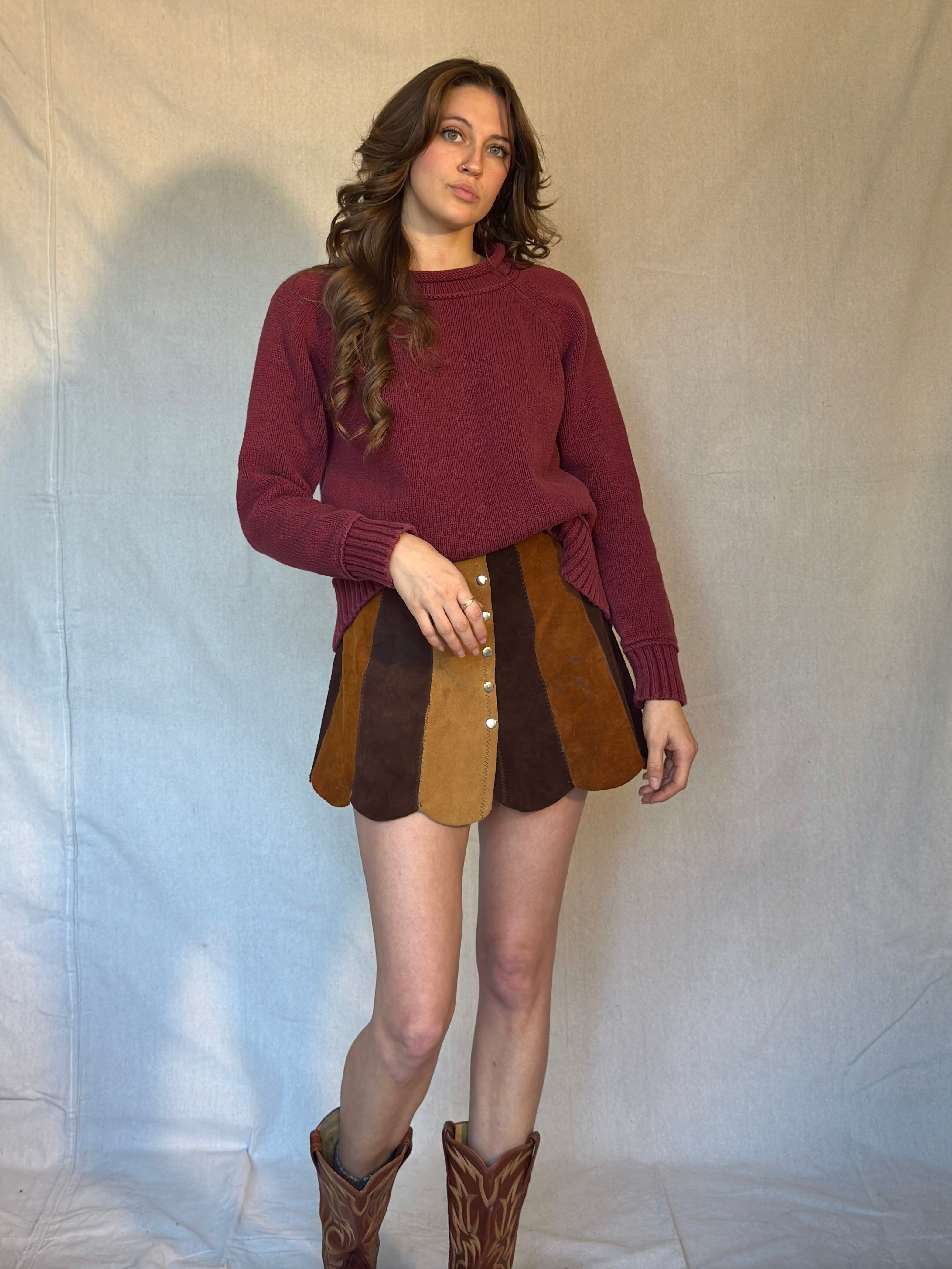 Boxy Burgundy LL Bean Cotton Knit Rollneck Sweater