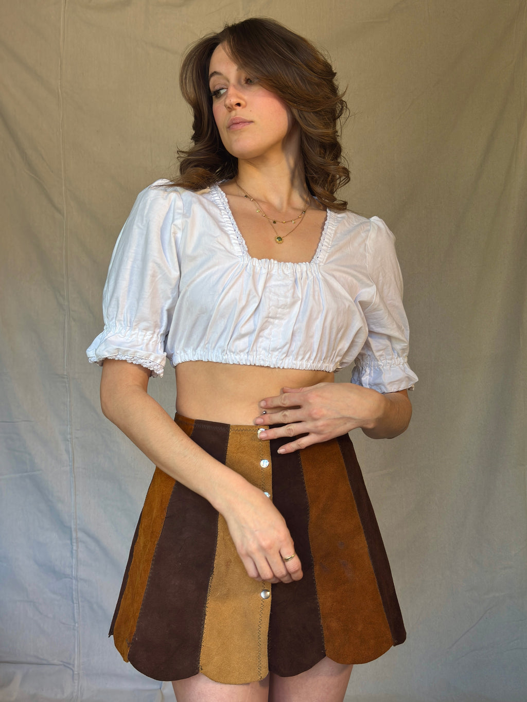 70s Style White Dirndl Crop Top (Modern)