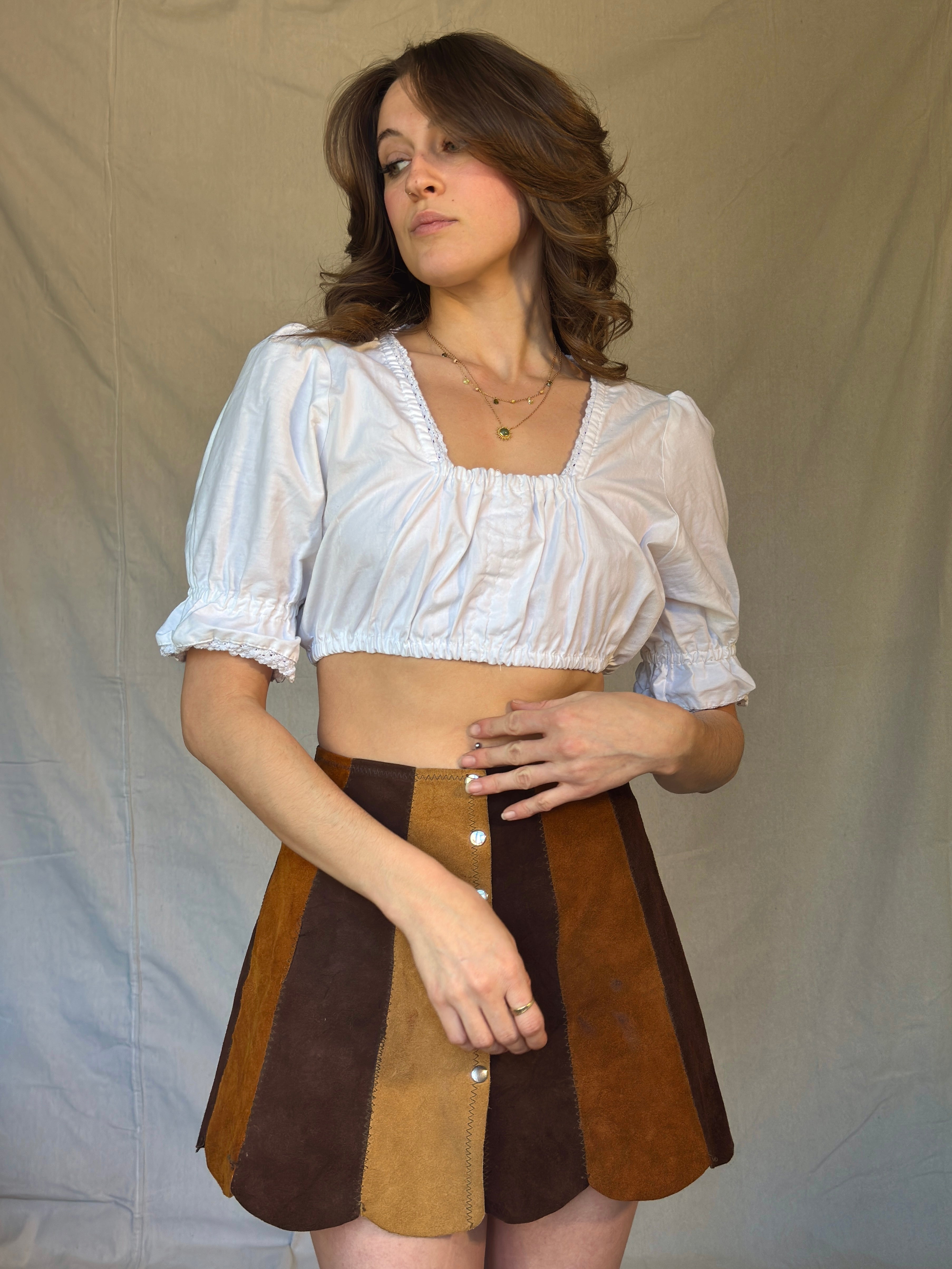 70s Style White Dirndl Crop Top (Modern)